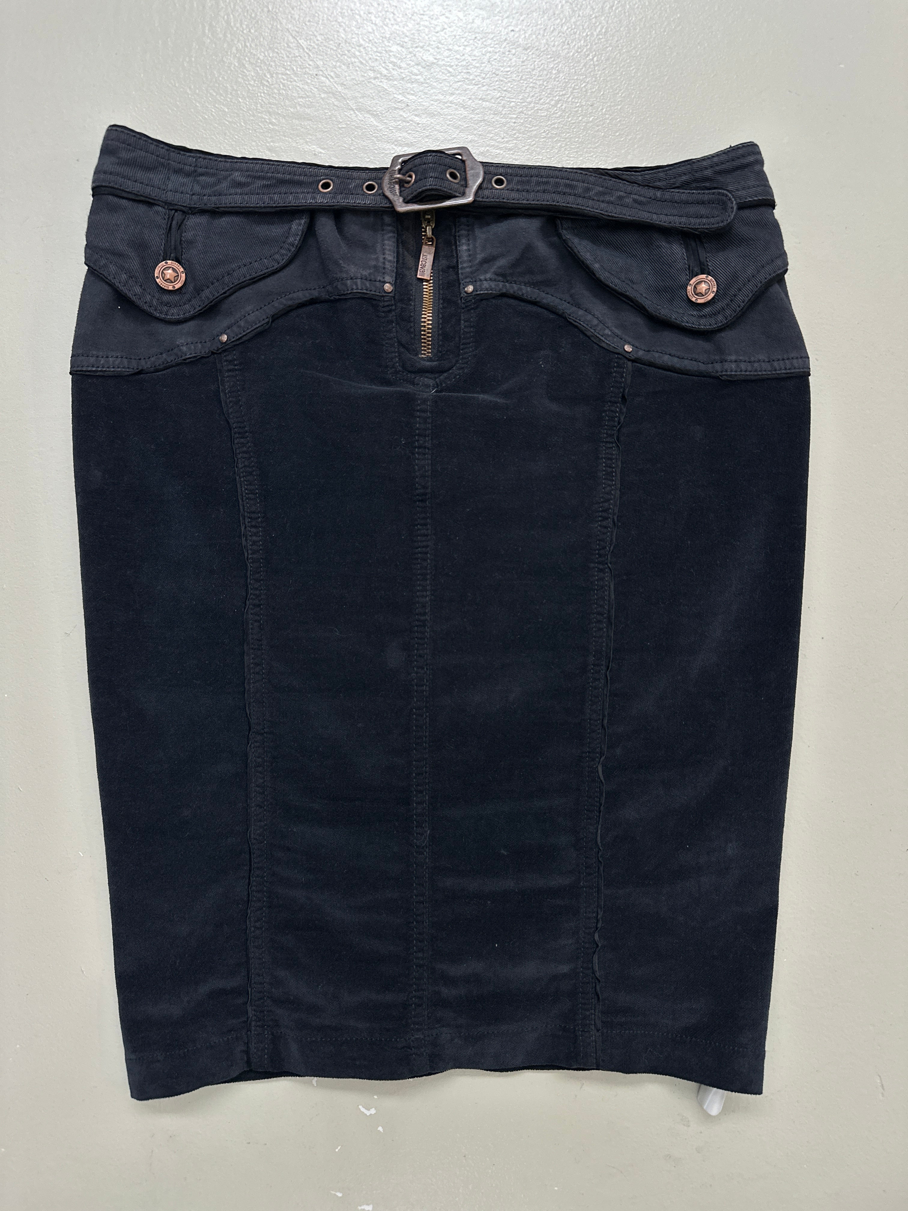 Vintage Just Cavalli Black Midi Skirt für Frauen. Y2K Second Hand 2000s Fashion