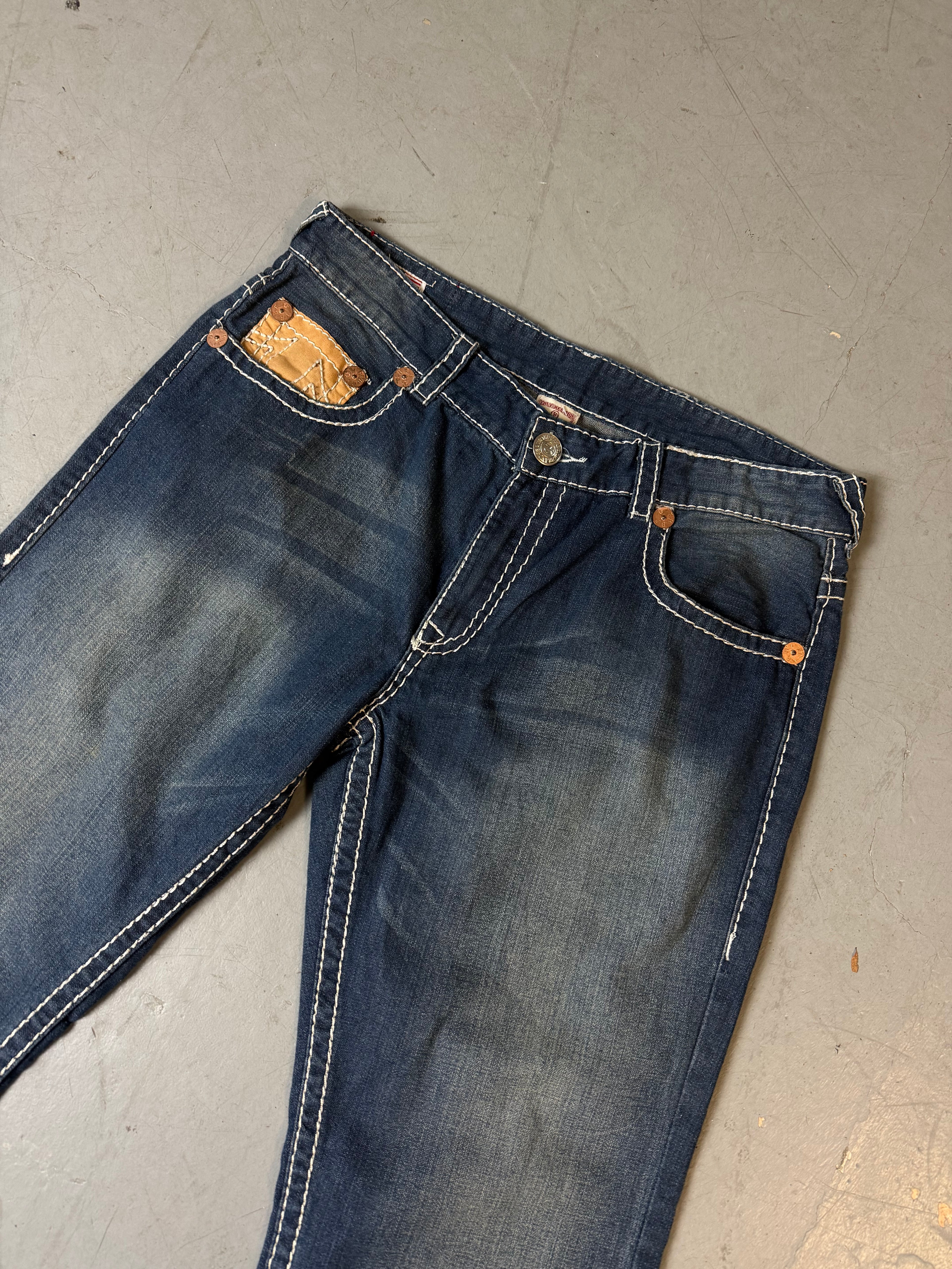 Vintage True Religion Baggy Denim with Beige/Brown Pockets XL