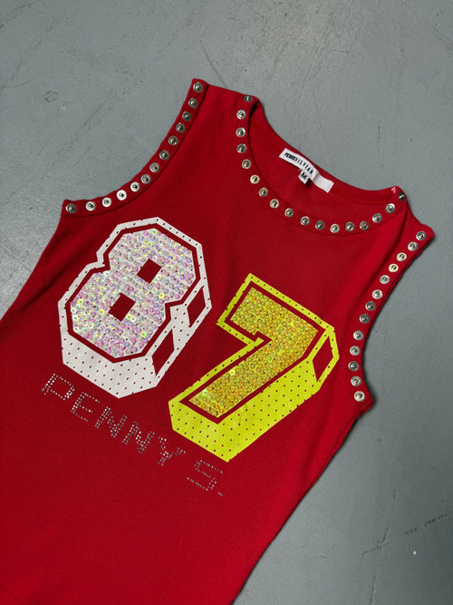 Vintage Penny Silvian Red Studded Tank Top S/M