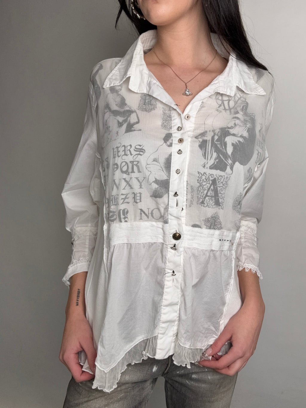 Vintage Bottega White Ruffled Blouse L