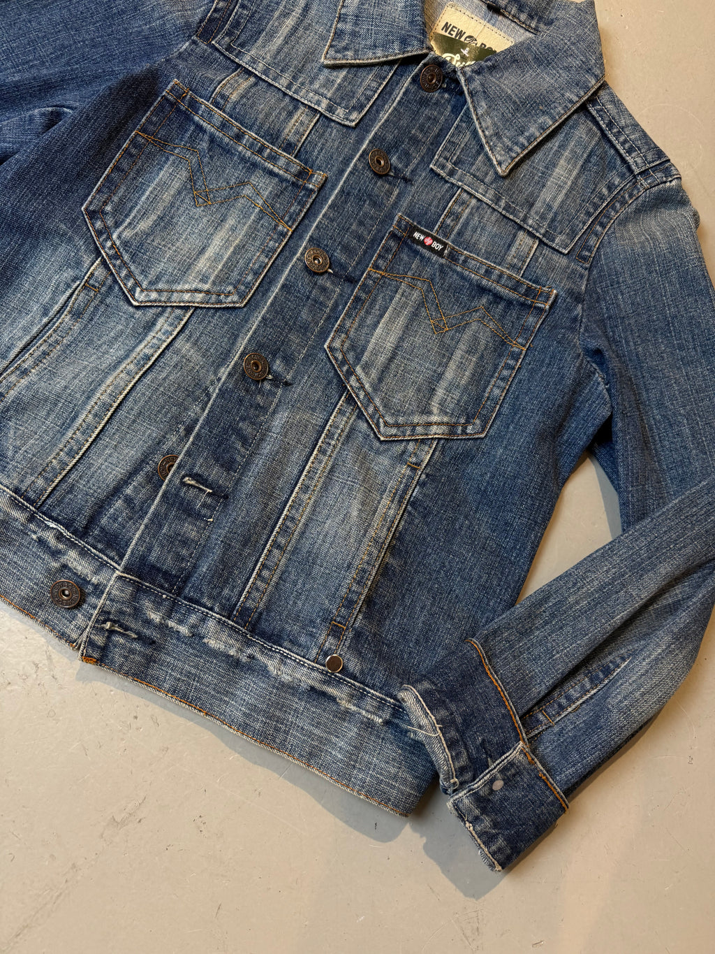 Vintage New Boy Denim Jacket with Back Print M