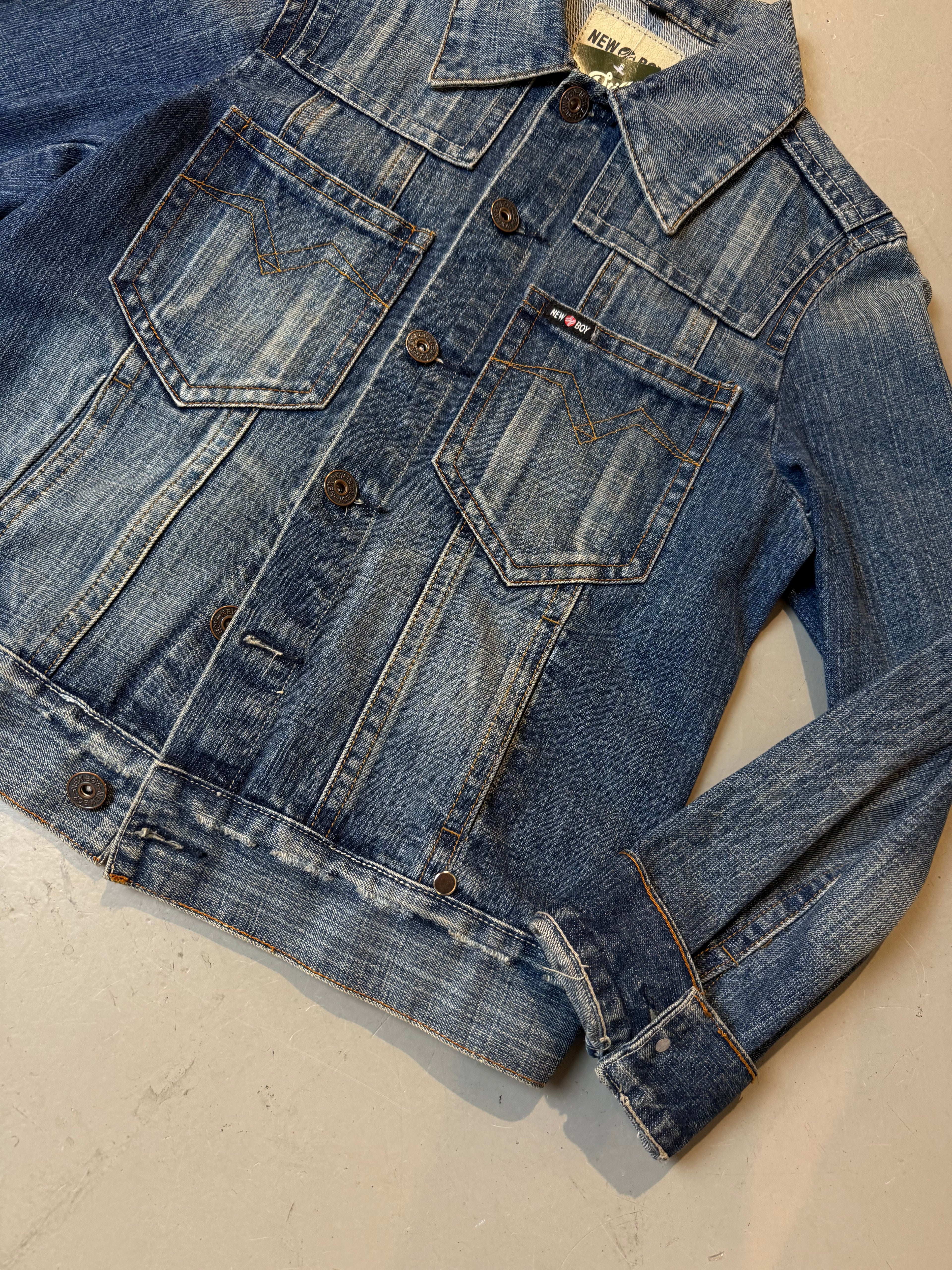 Vintage New Boy Denim Jacket with Back Print M