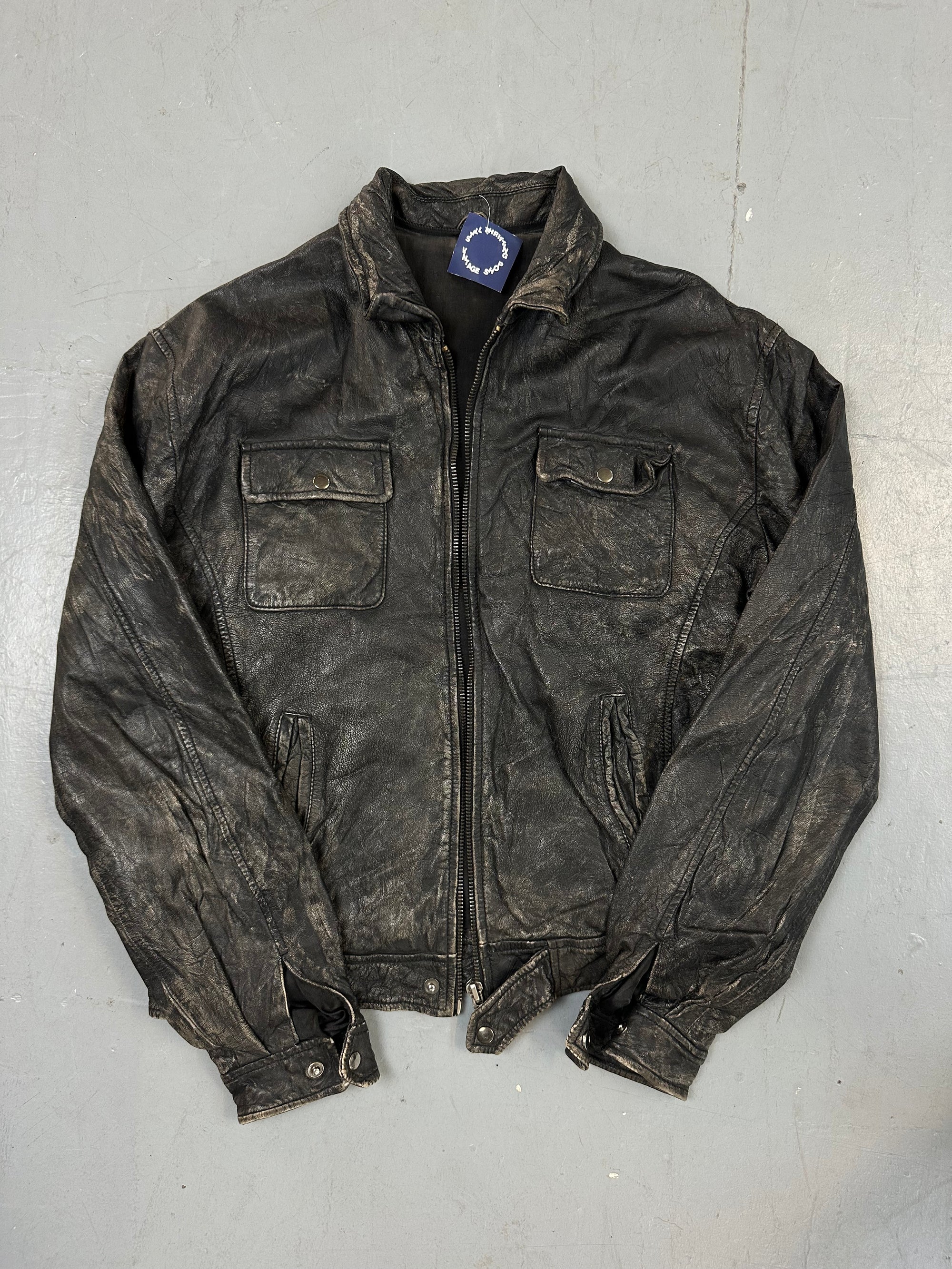 Vintage Black Leather Washed Jacket L/XL