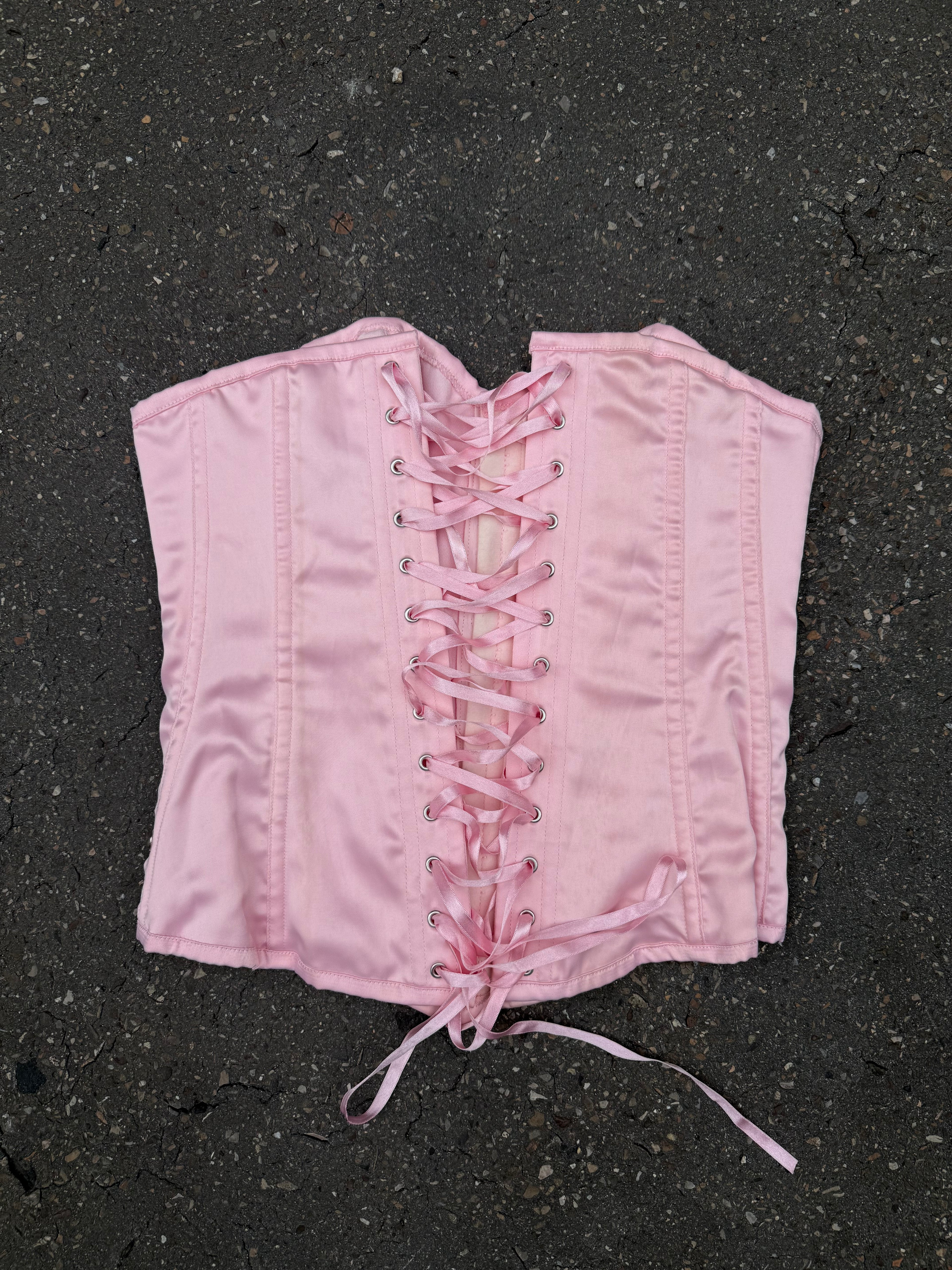 Vintage Pink Bandeau Corsett Ruffled Top M