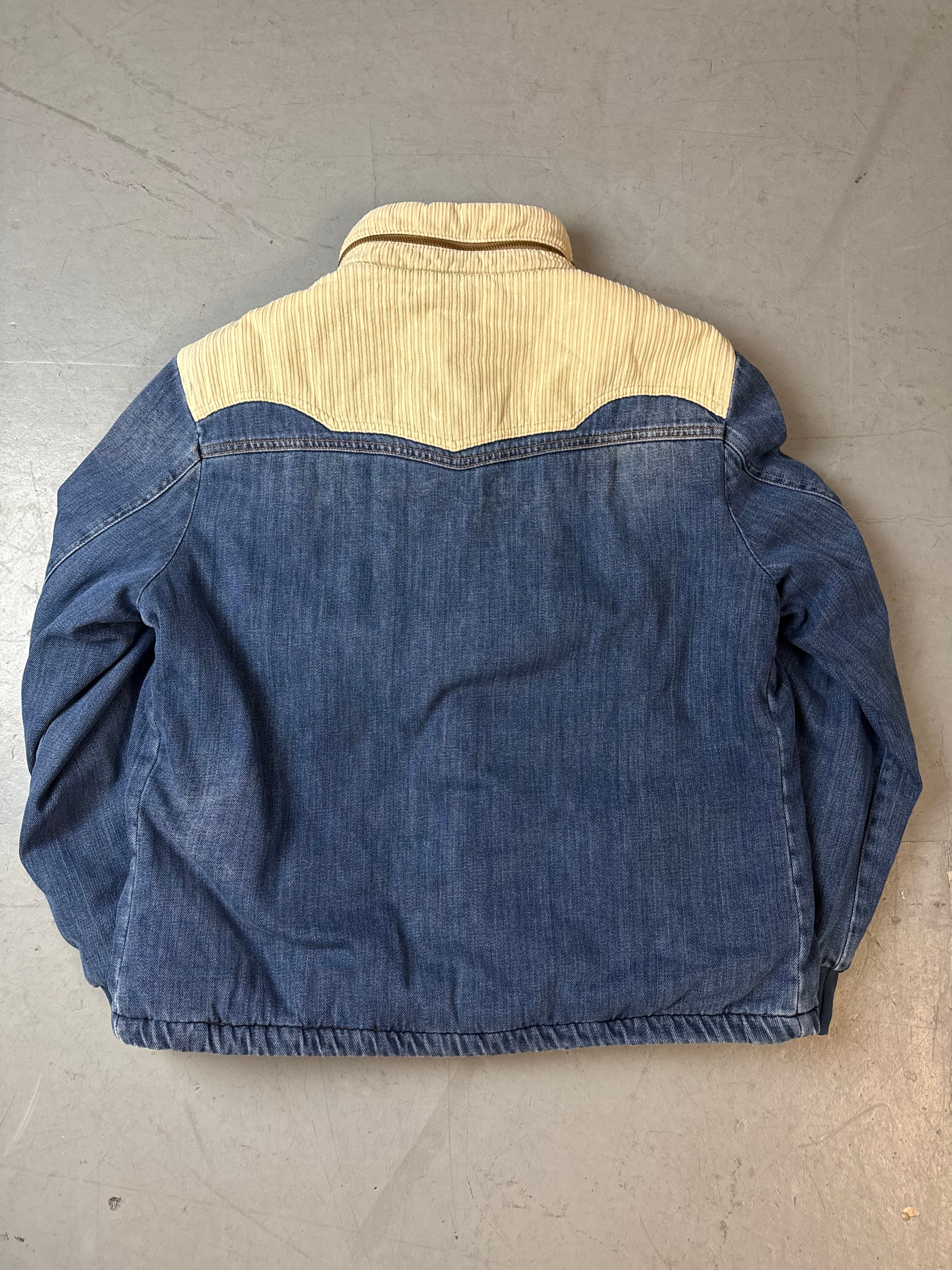 Vintage Dolce&Gabbana Jeans Optic Winterjacket mit Cord Details für Herren. Y2K Second Hand 2000s Fashion