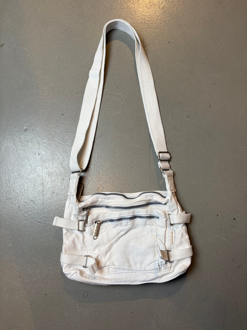 Vintage White Multi Zip Crossbody Bag