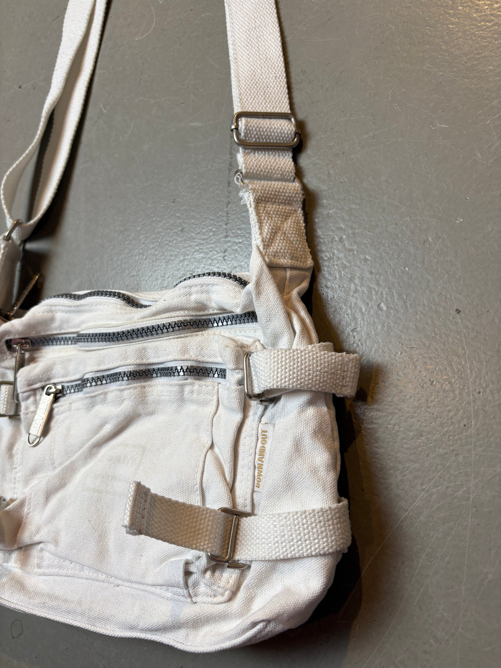 Vintage White Multi Zip Crossbody Bag