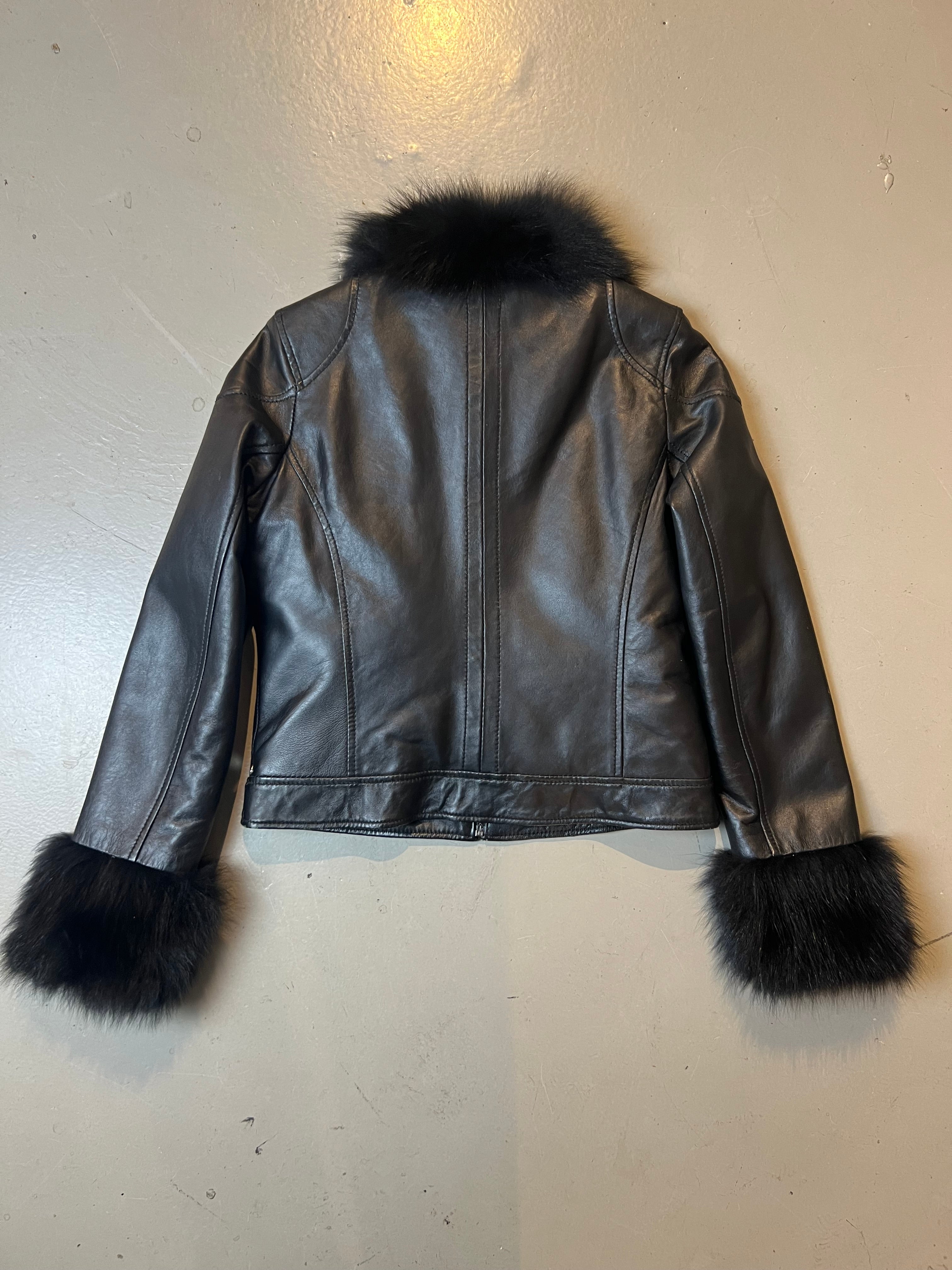 Vintage Black Fur Leather Jacket S