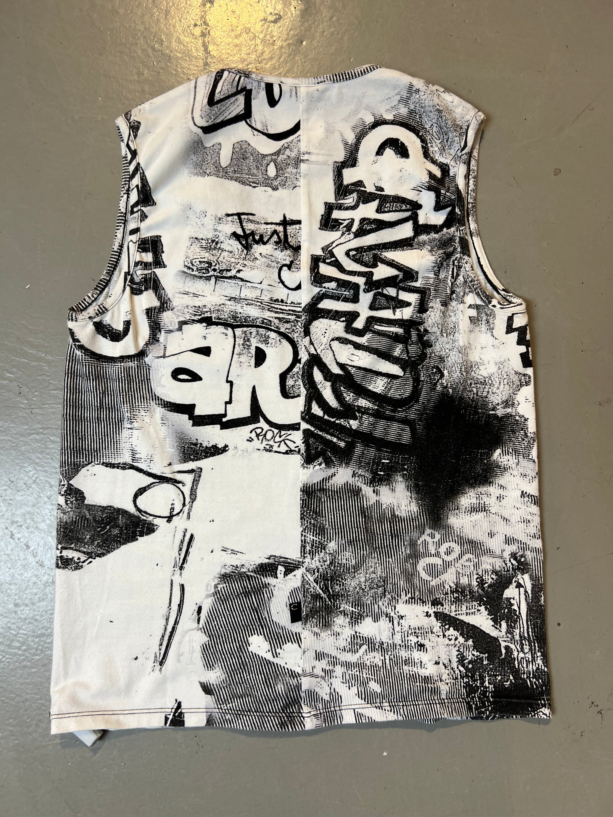 Vintage Just Cavalli White/Grey Printed Tank Top L