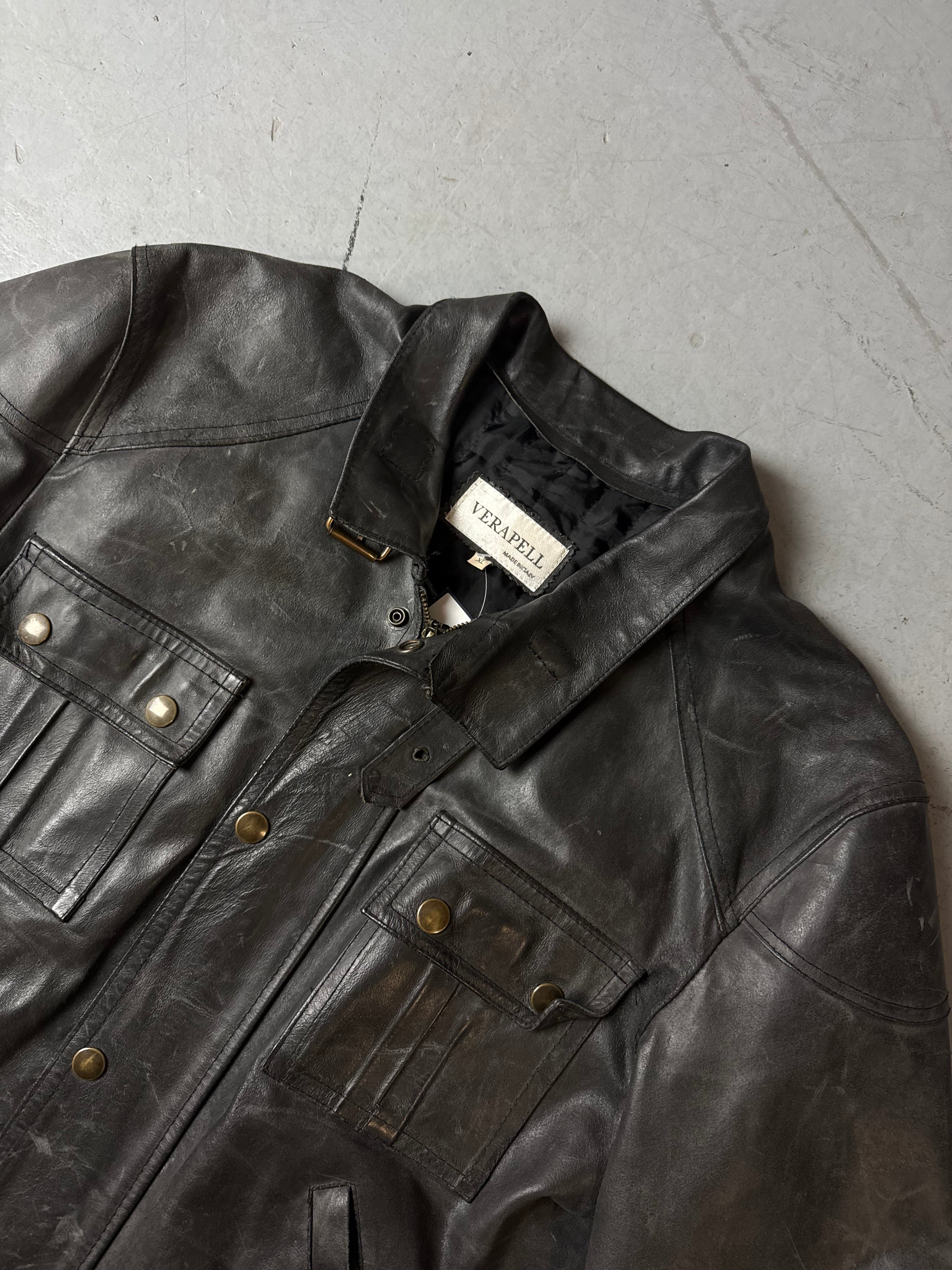Vintage Italian Black Biker Leather Jacket XL