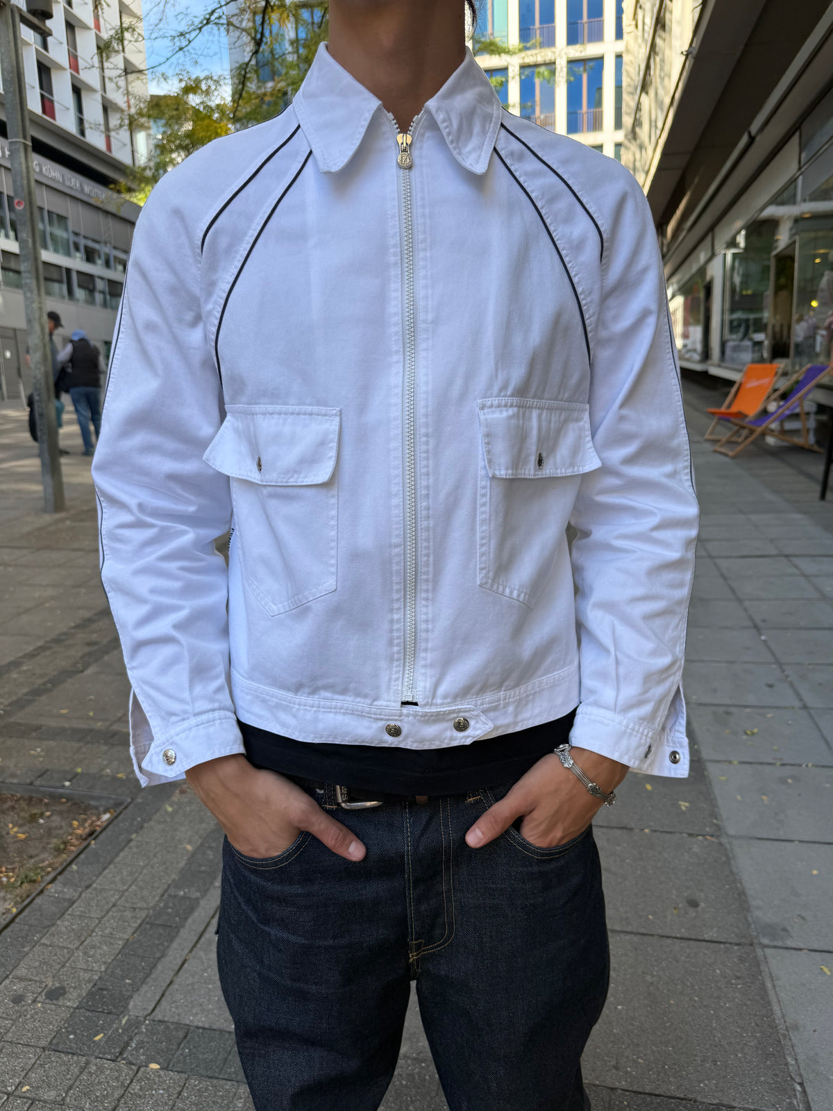 Vintage Fendi Canvas Jacke Weiße Übergangsjacke Unisex