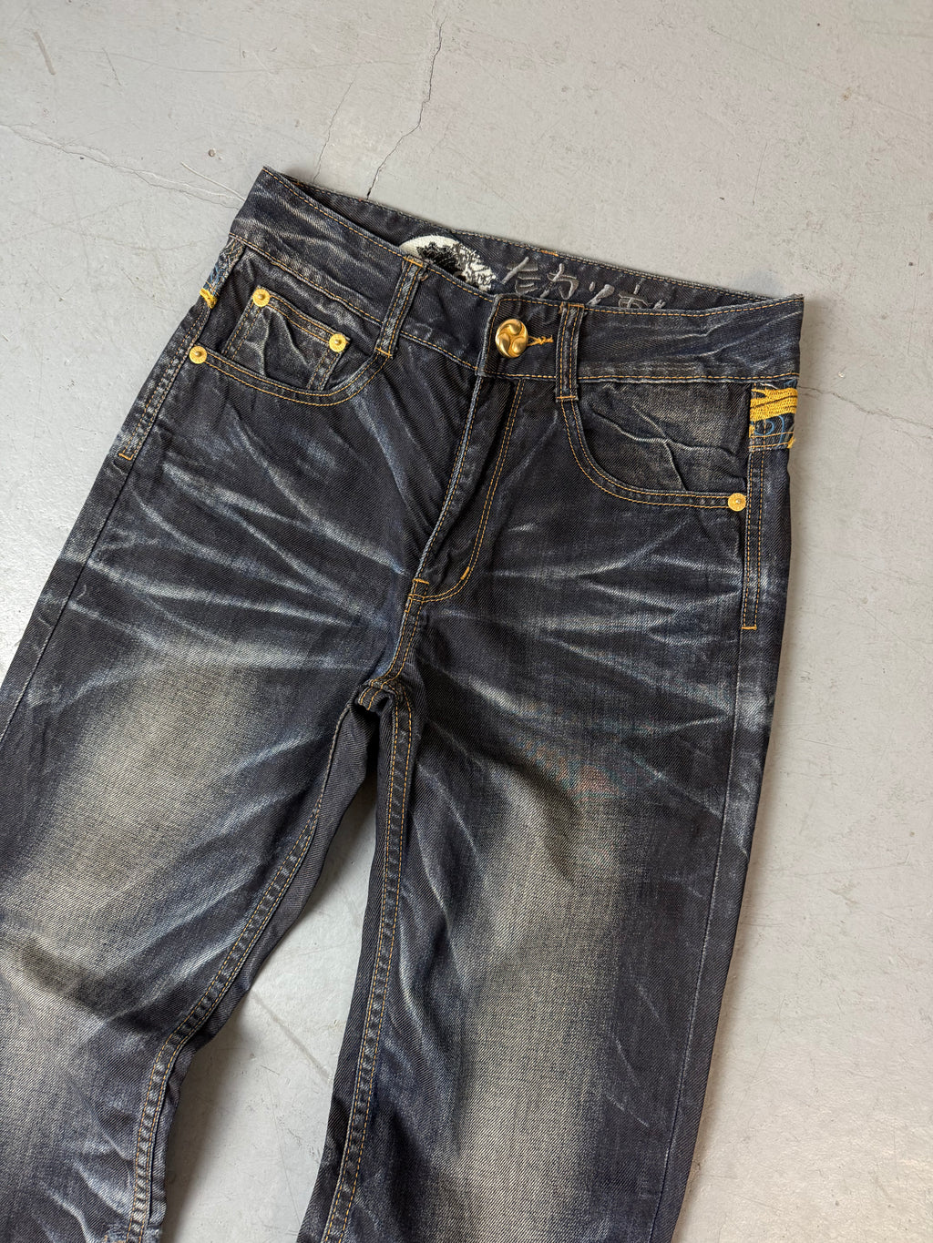 Vintage Big Train High Waist Jeans mit Stitching für Frauen 