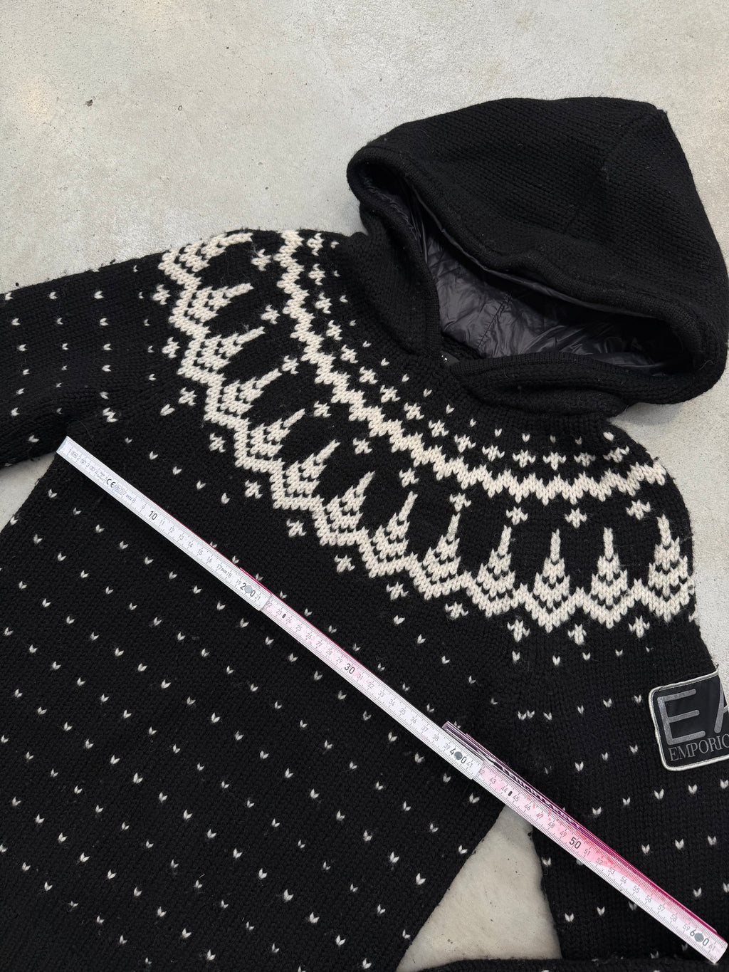 Vintage Emporio Armani Black Hooded Wool Knit Sweater für Herren Y2K Second Hand Fashion