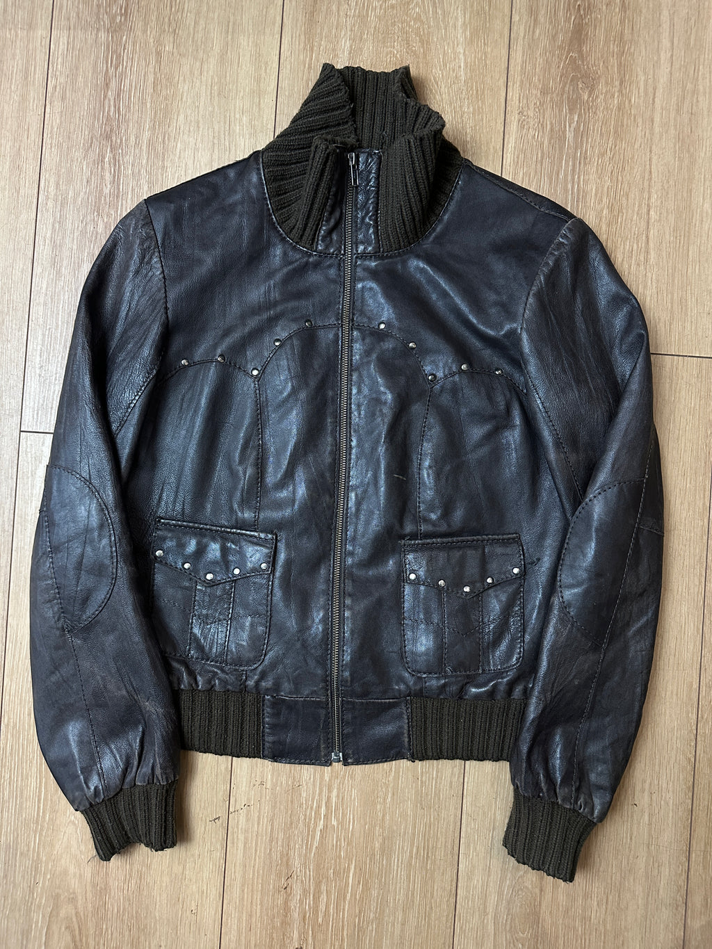 Vintage Brown Studded Leather Jacket S/M