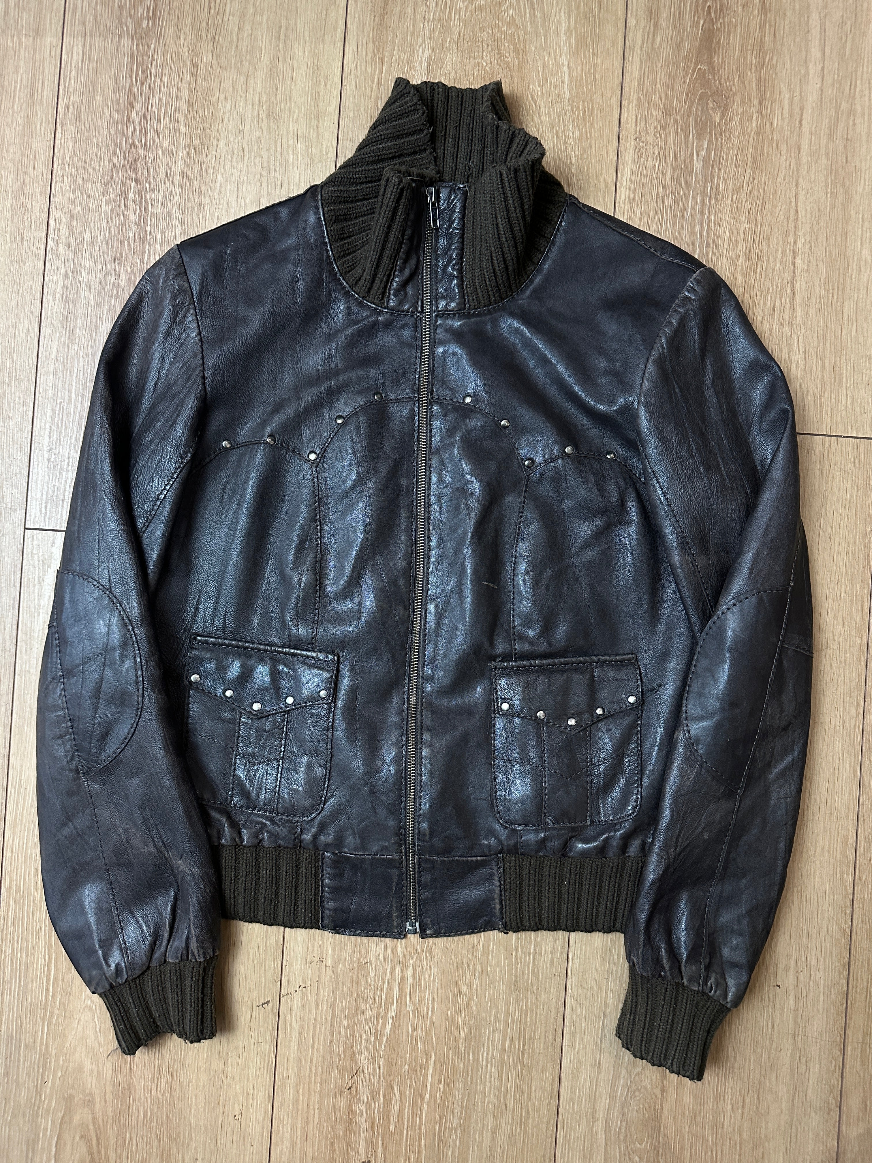 Vintage Brown Studded Leather Jacket S/M