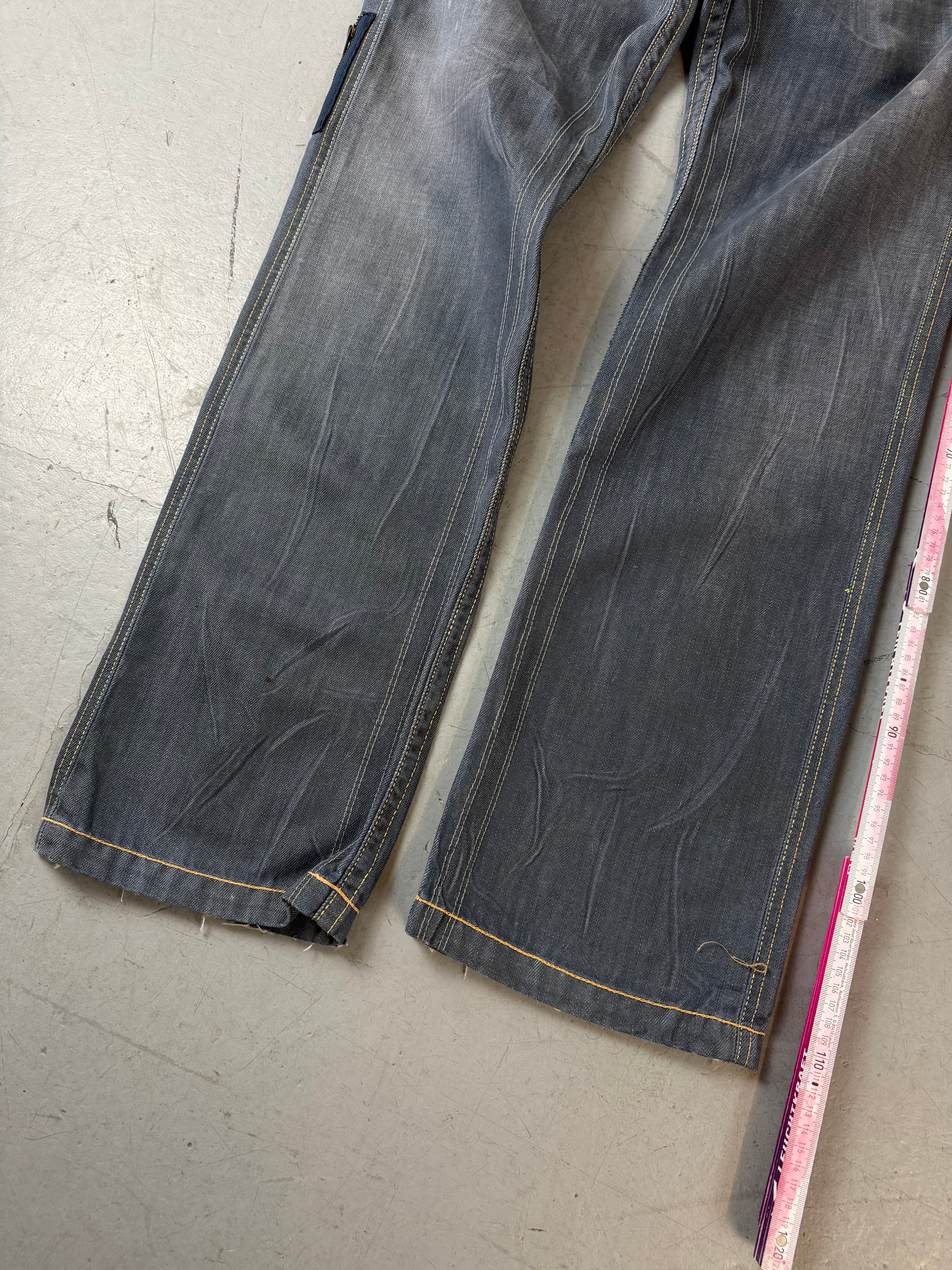 Vintage Quikjean Grey Blue Baggy Jeans für Herren. Y2K Second Hand 2000s Fashion