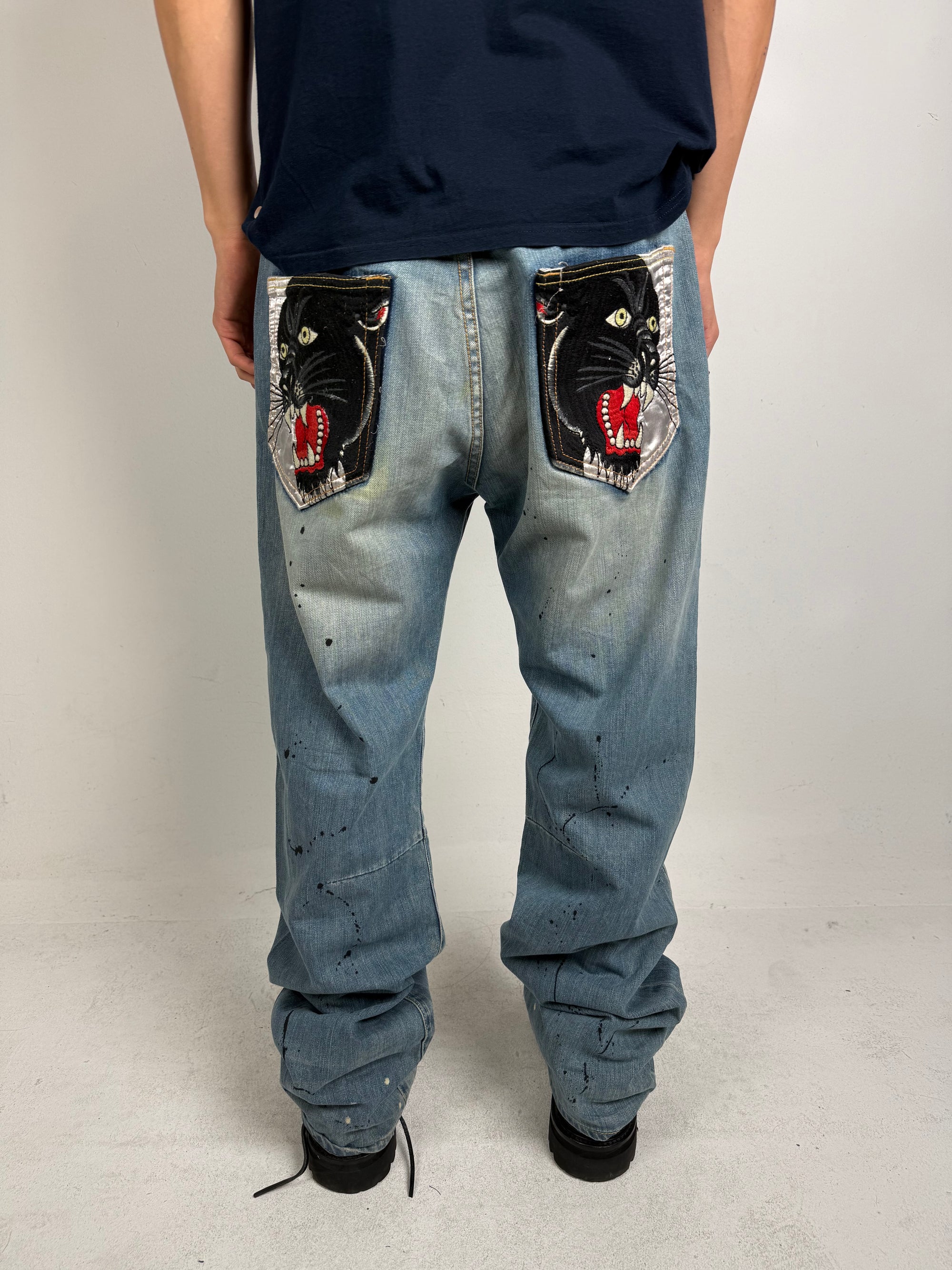 Vintage Ed Hardy Baggy Denim with Panther Backpockets M/L