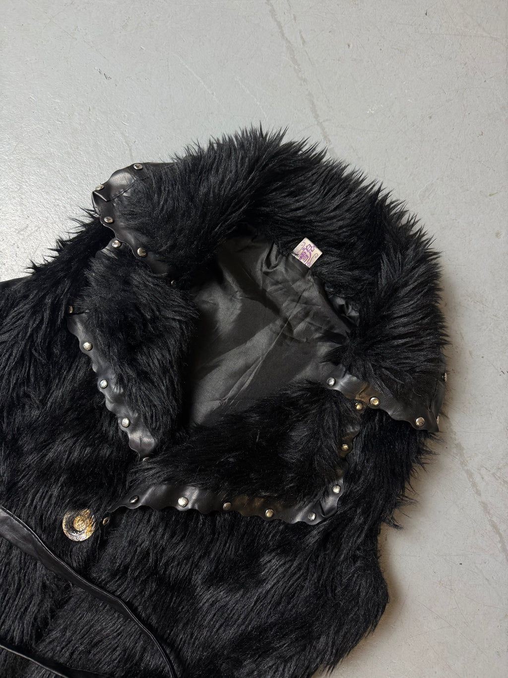 Vintage Black Faux Fur Vest with Belt S/M