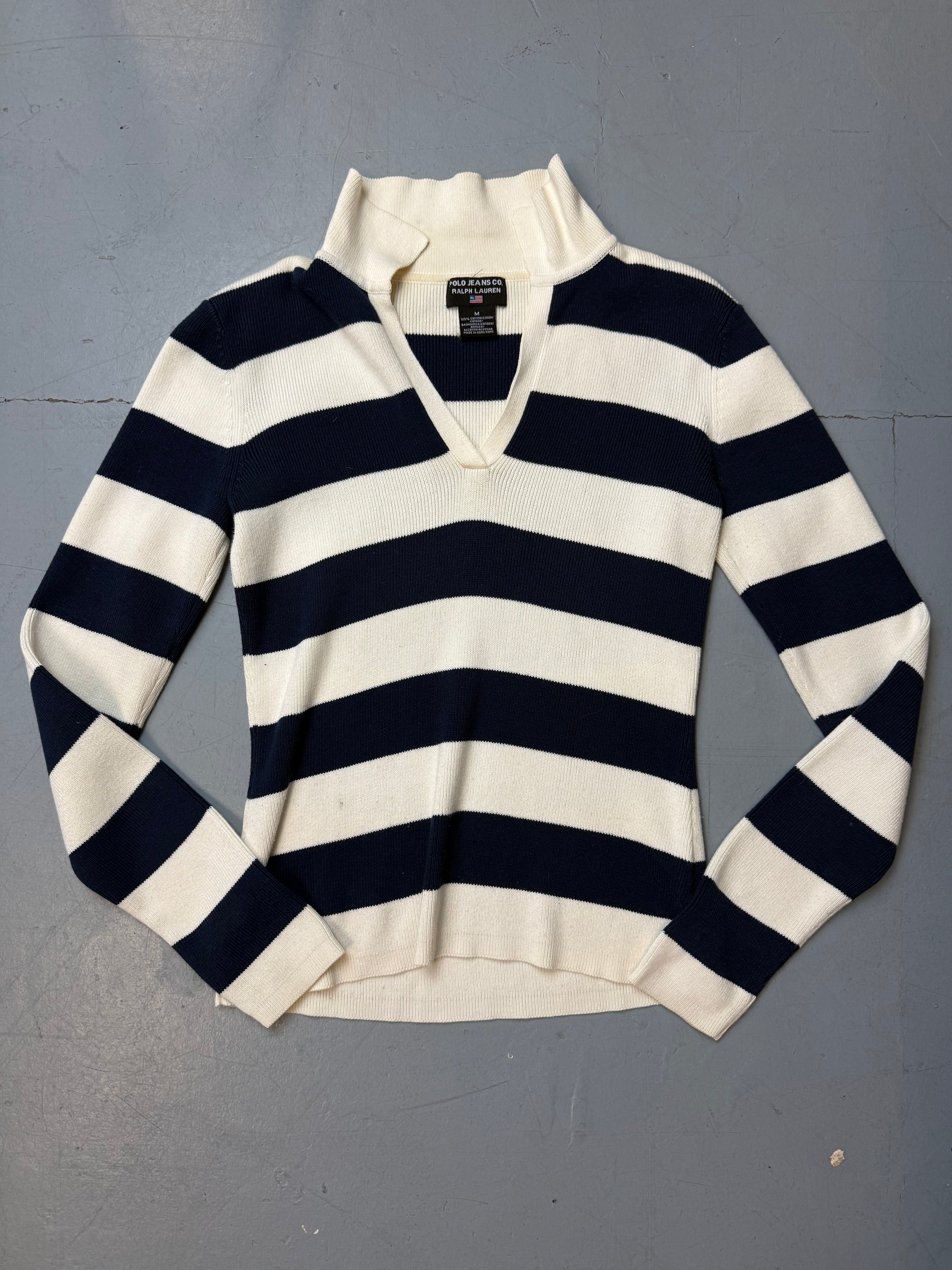 Vintage Polo Ralph Lauren Striped Knit Sweater für Damen. Y2K Second Hand 2000s Fashion