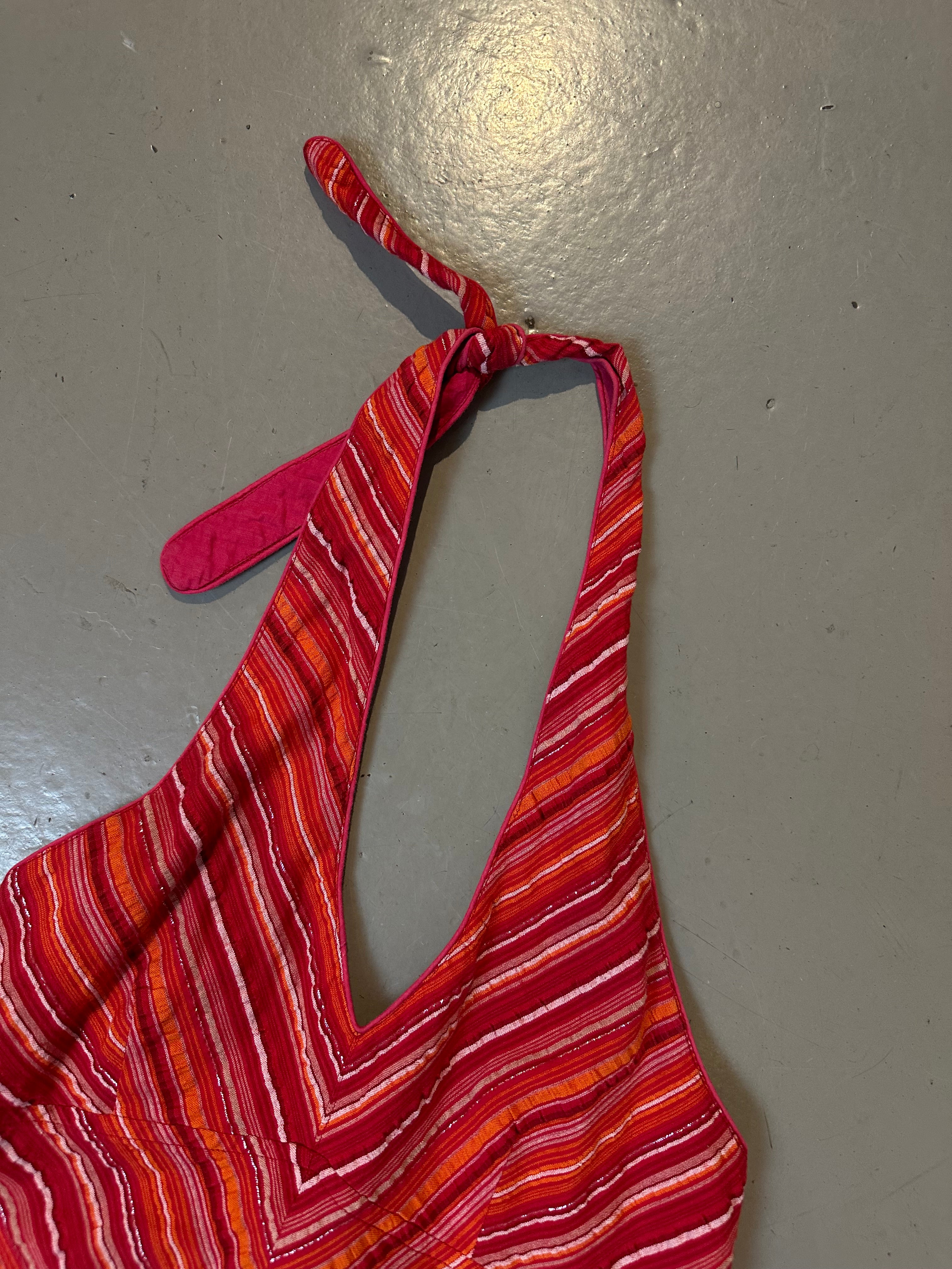 Vintage Striped Neckholder Midi Dress S