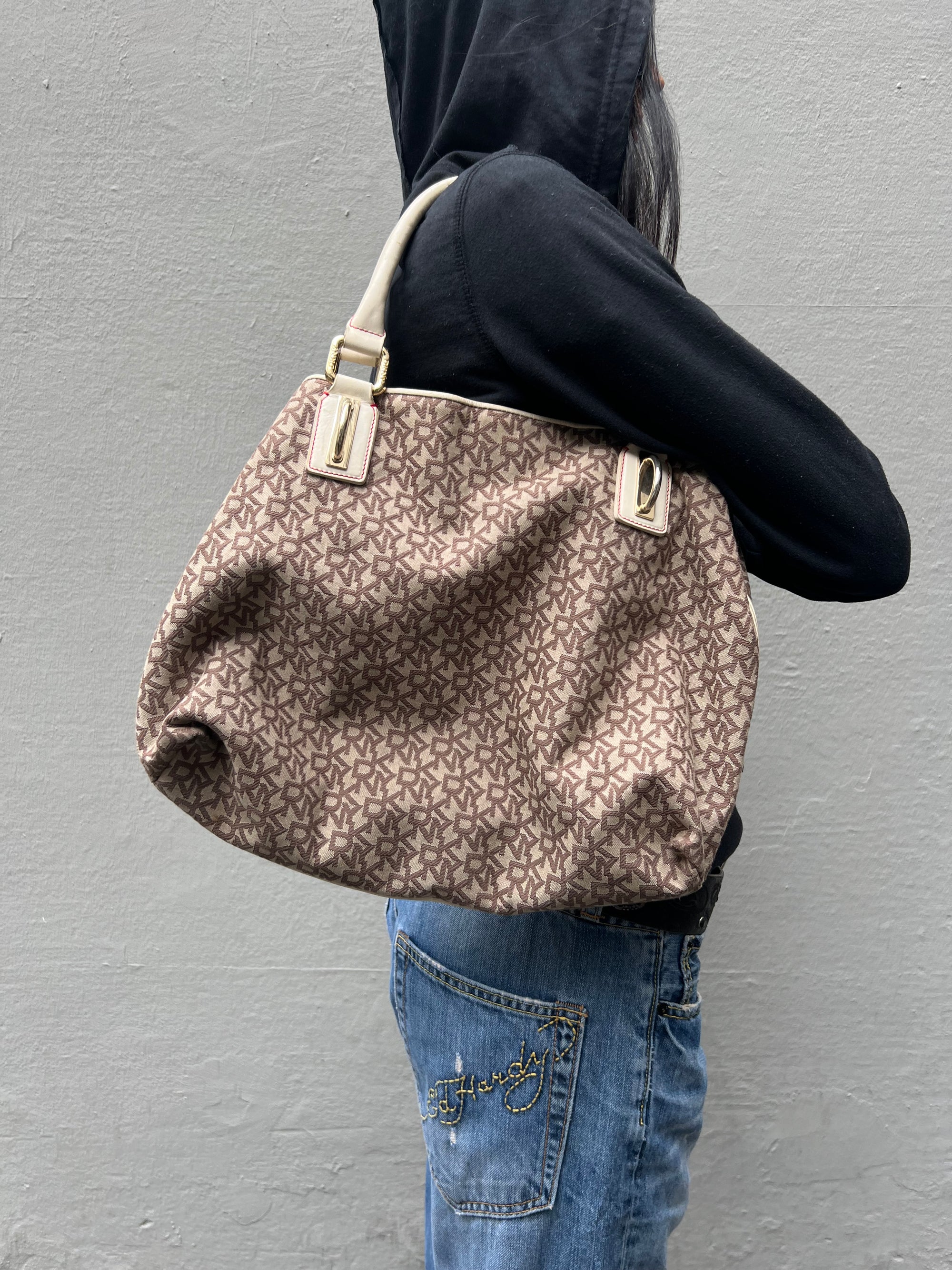 Vintage DKNY Brown White Bag