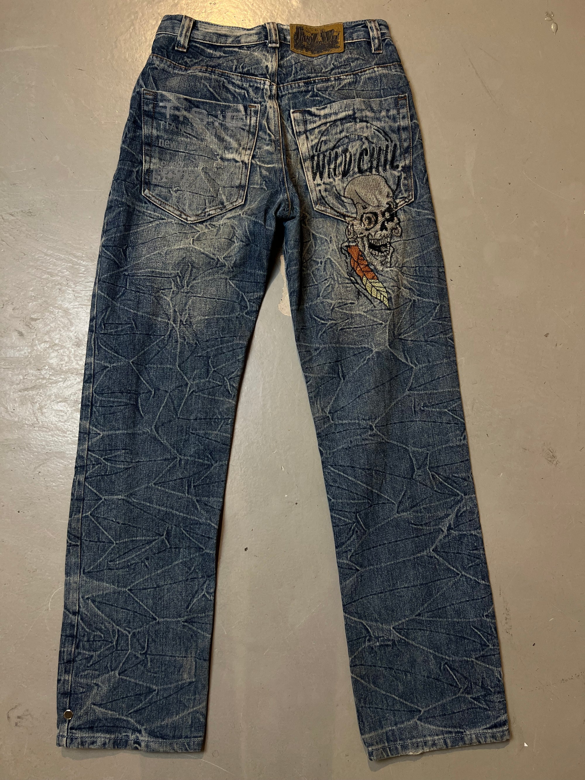 Vintage Blue Crazy Stitched and Washed Denim S/M