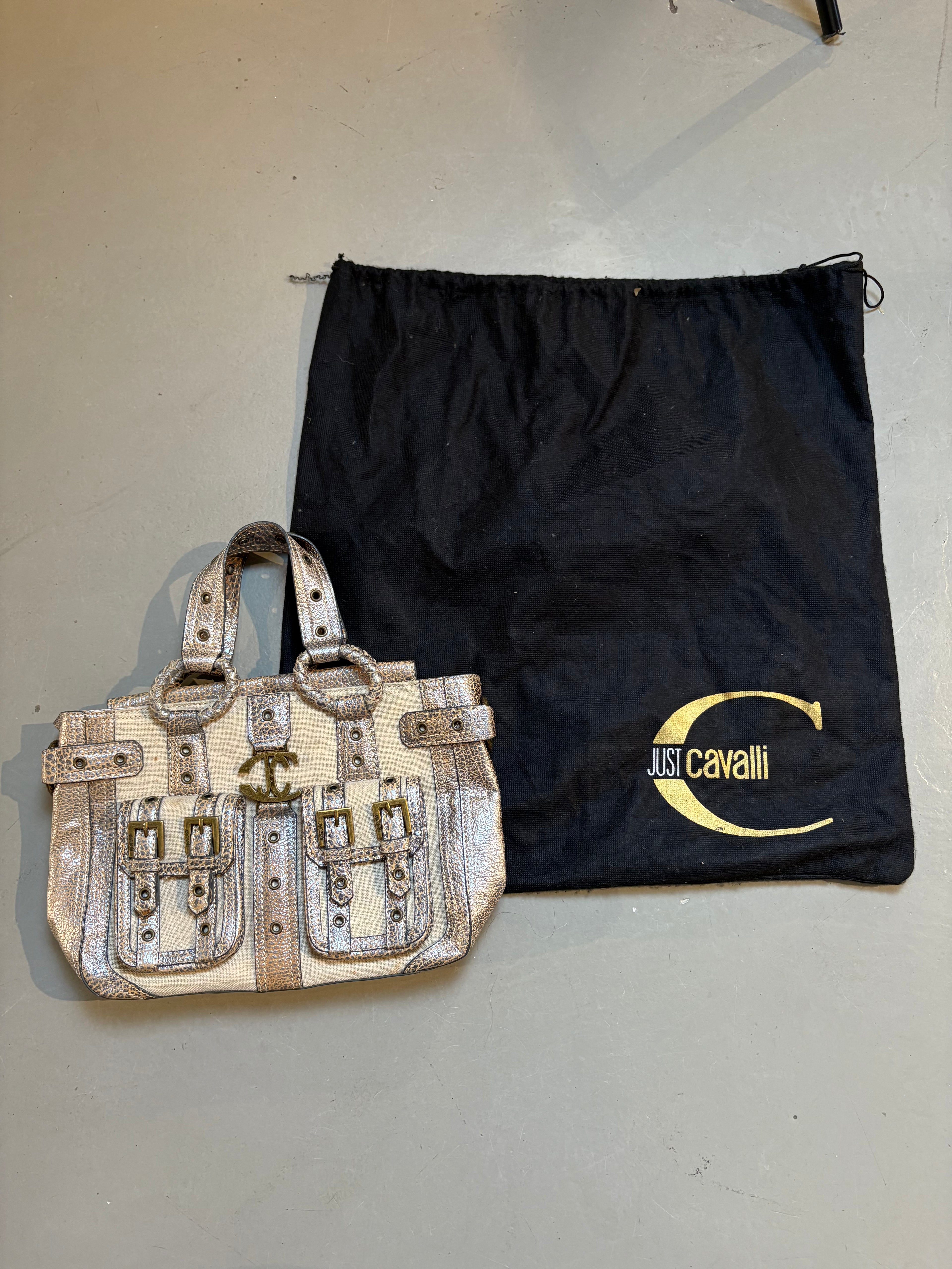 Vintage Beige Just Cavalli Mini Bag With Gold Details