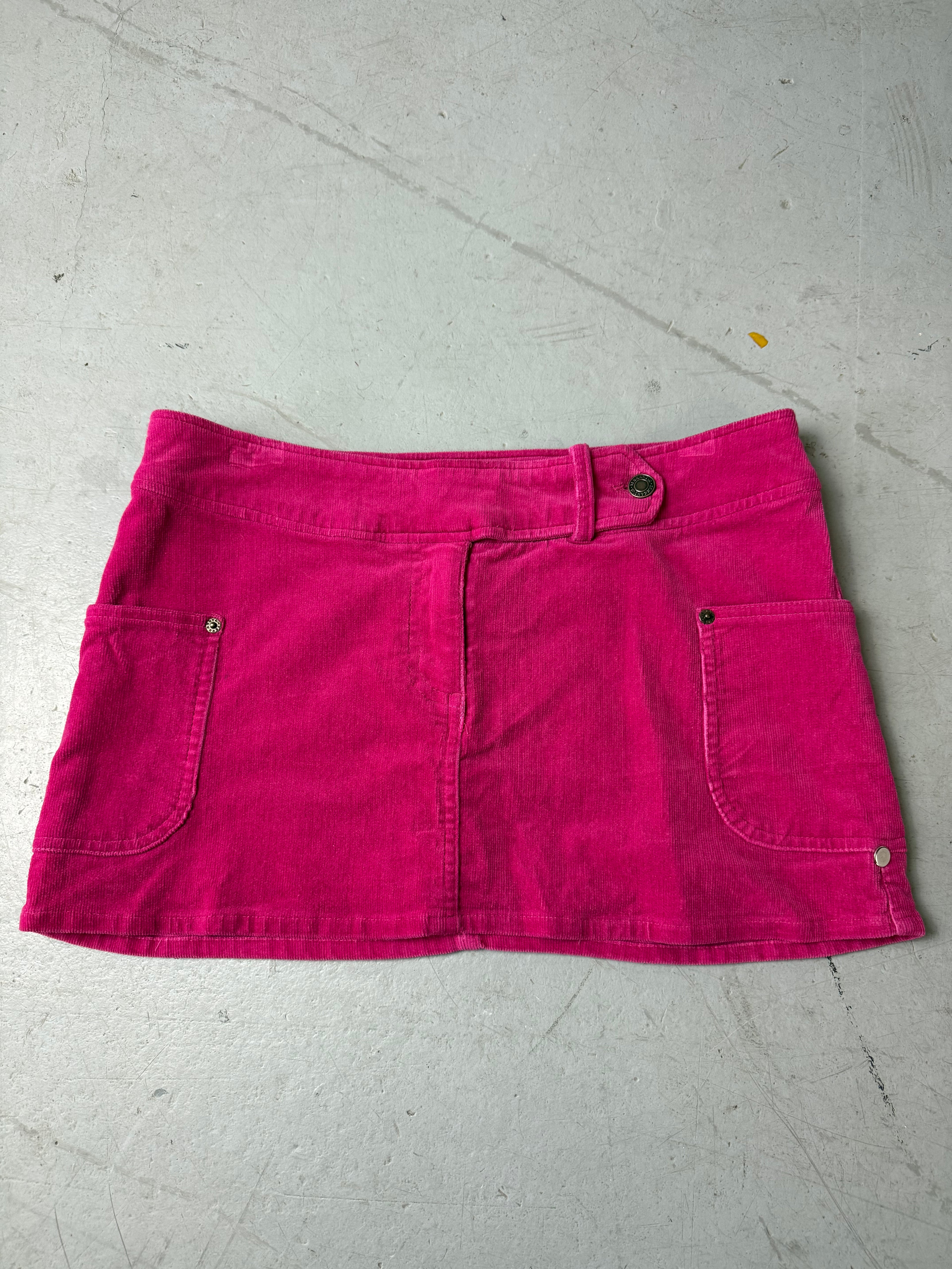 Vintage Pink Cord Mini Skirt für Damen. Y2K Secondhand 2000s Fashion.
