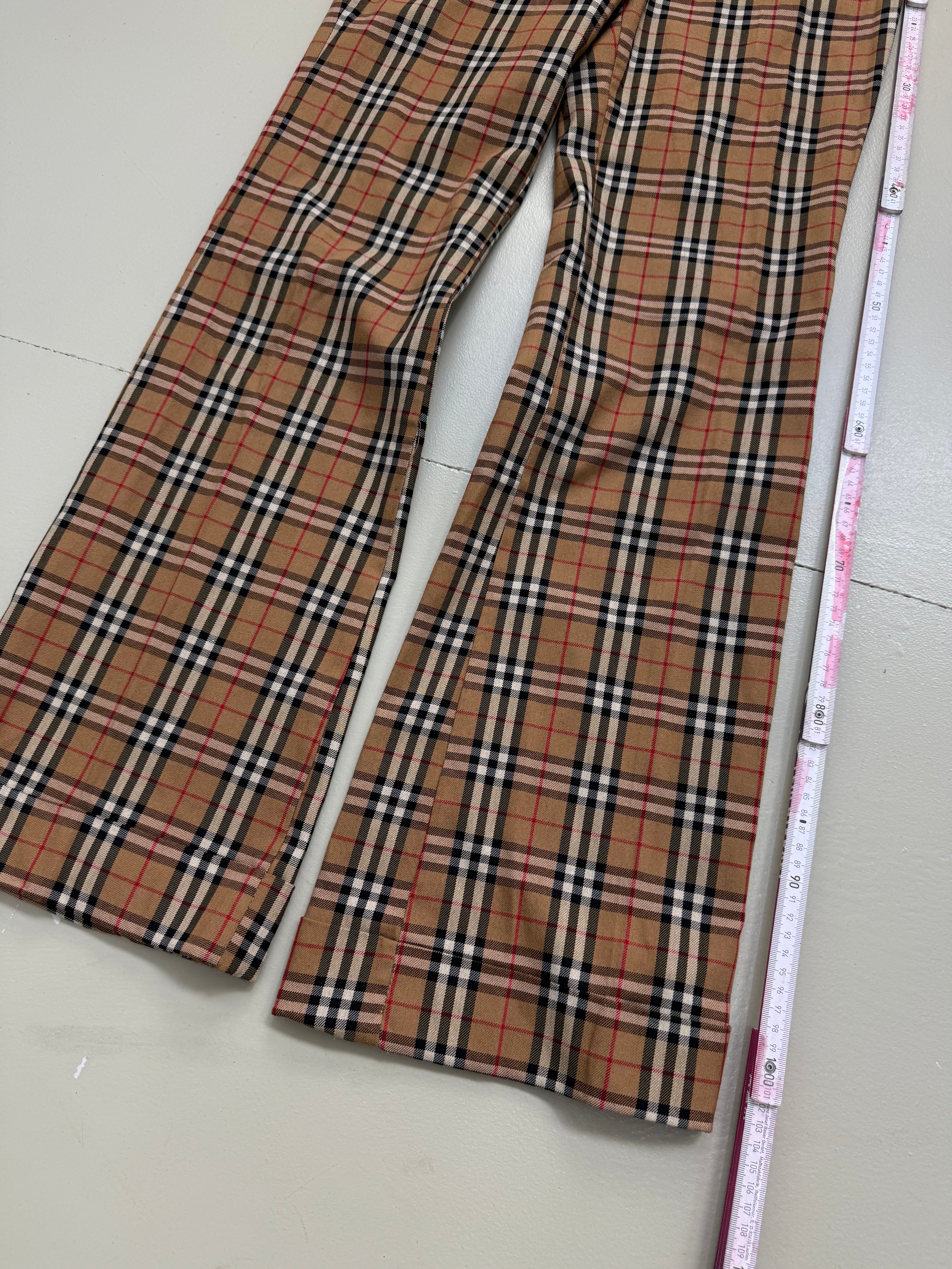 Vintage Beige Checkered Summer Pants S