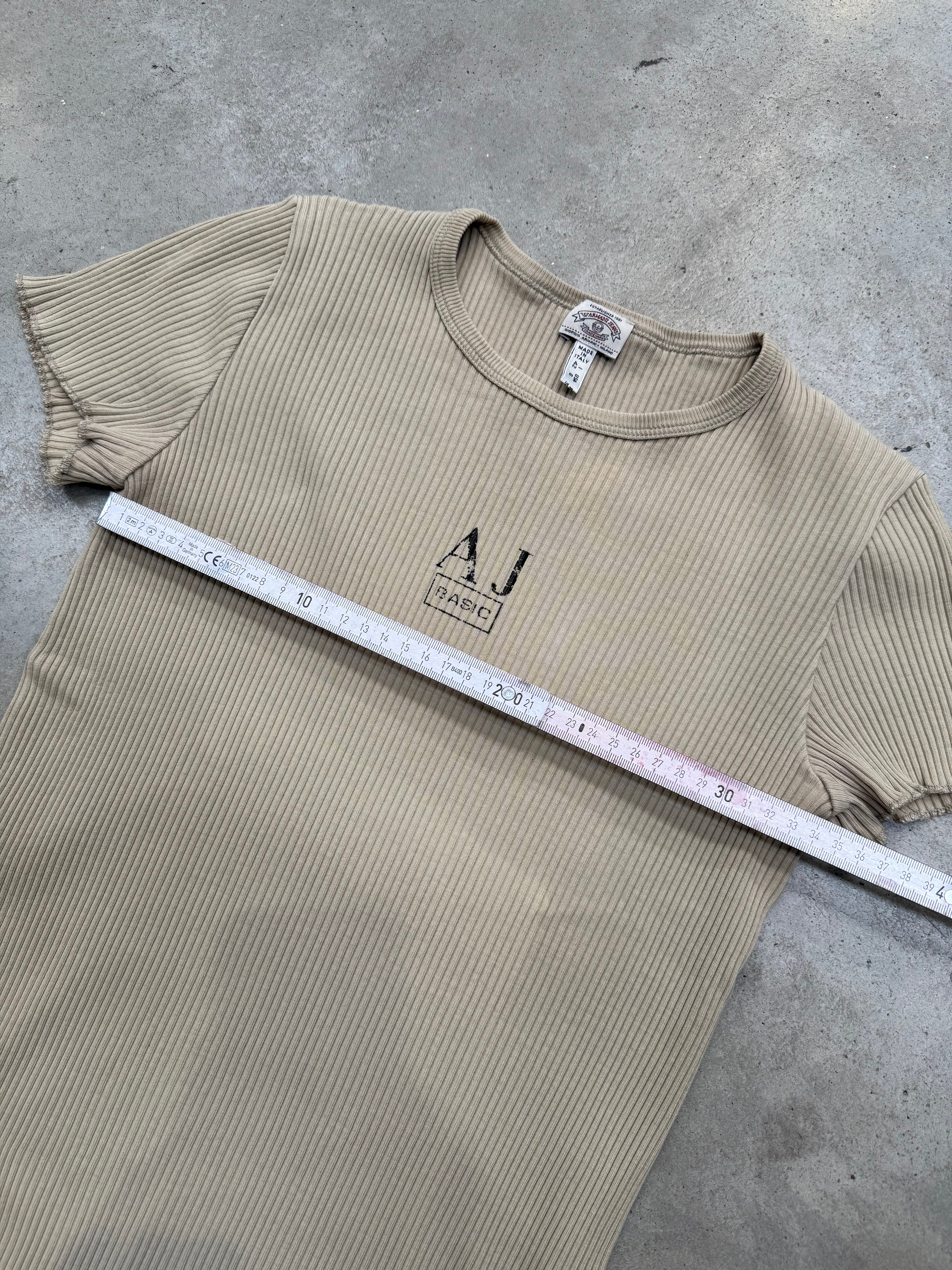 Vintage Armani Jeans Beige Ribbed T-Shirt S/M