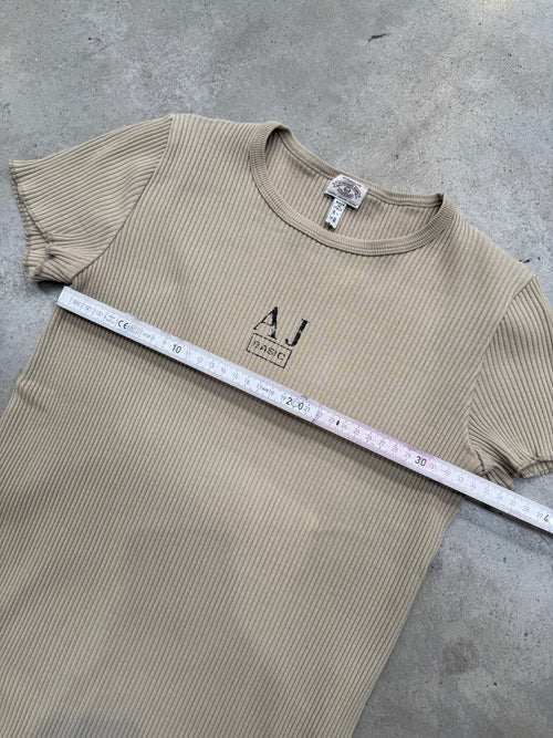 Vintage Armani Jeans Beige Ribbed T-Shirt S/M