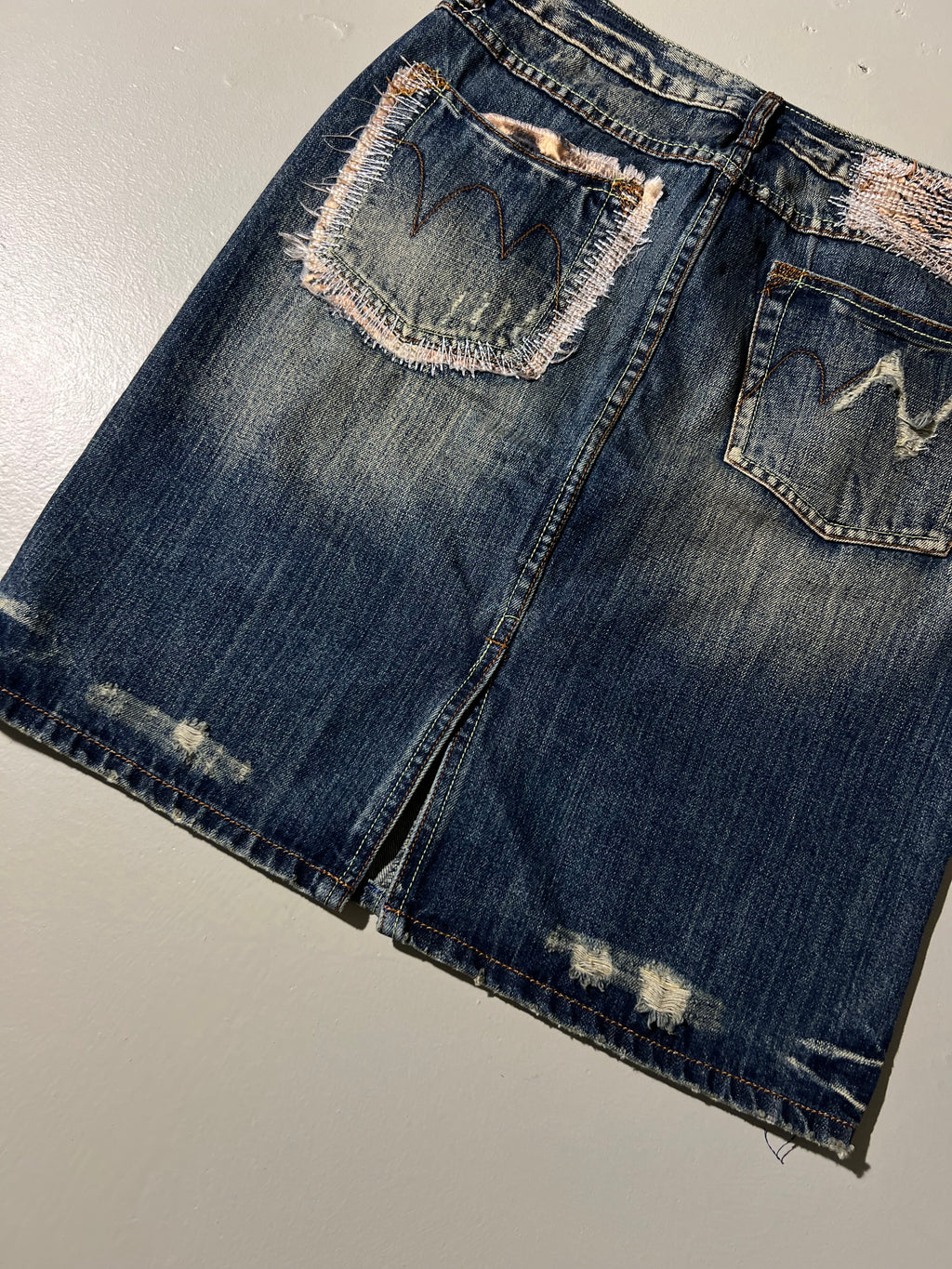 Vintage Jeans Midi Skirt with Ripped Details M