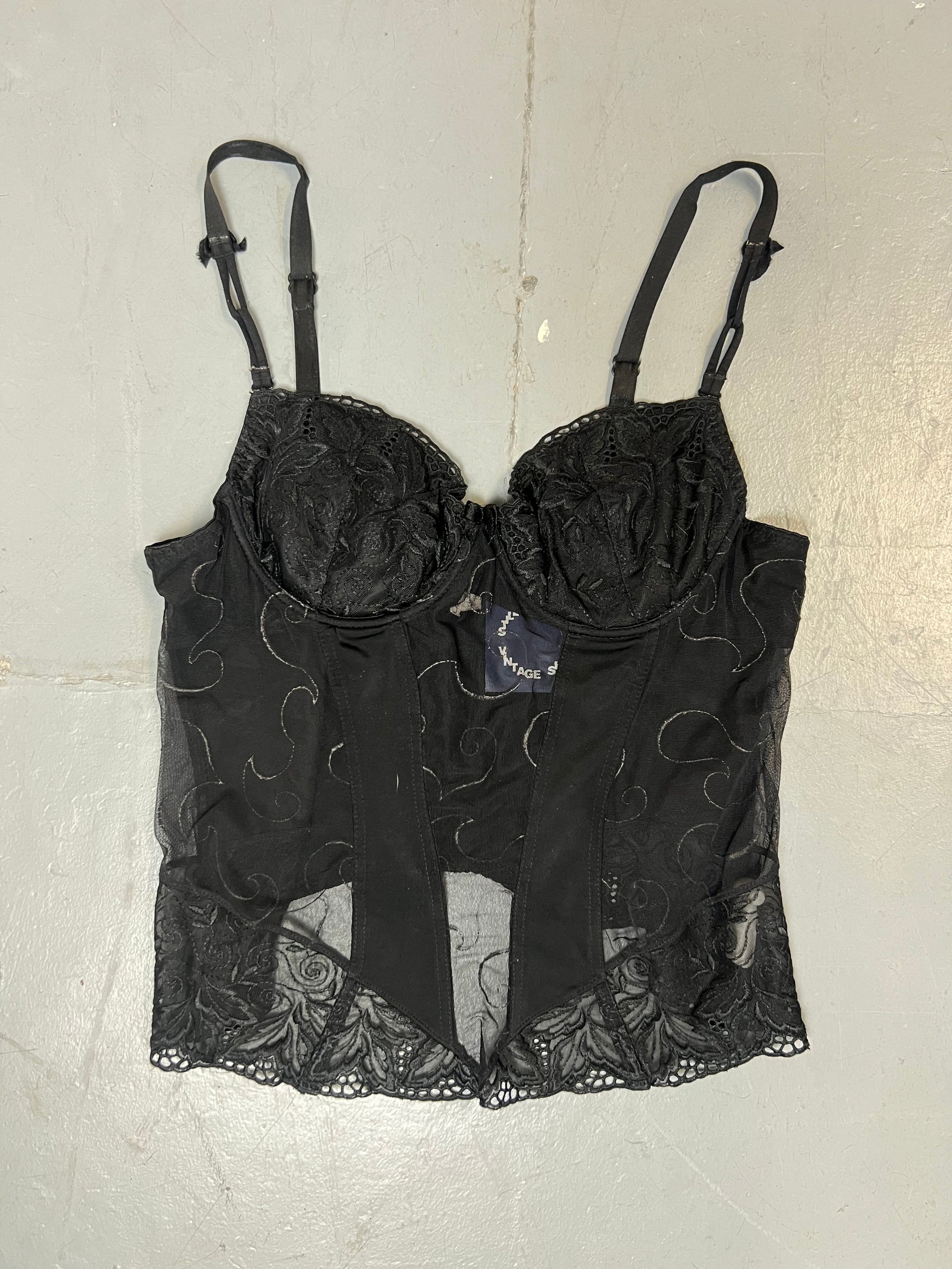 Vintage Black Lace Corsett Top S/M