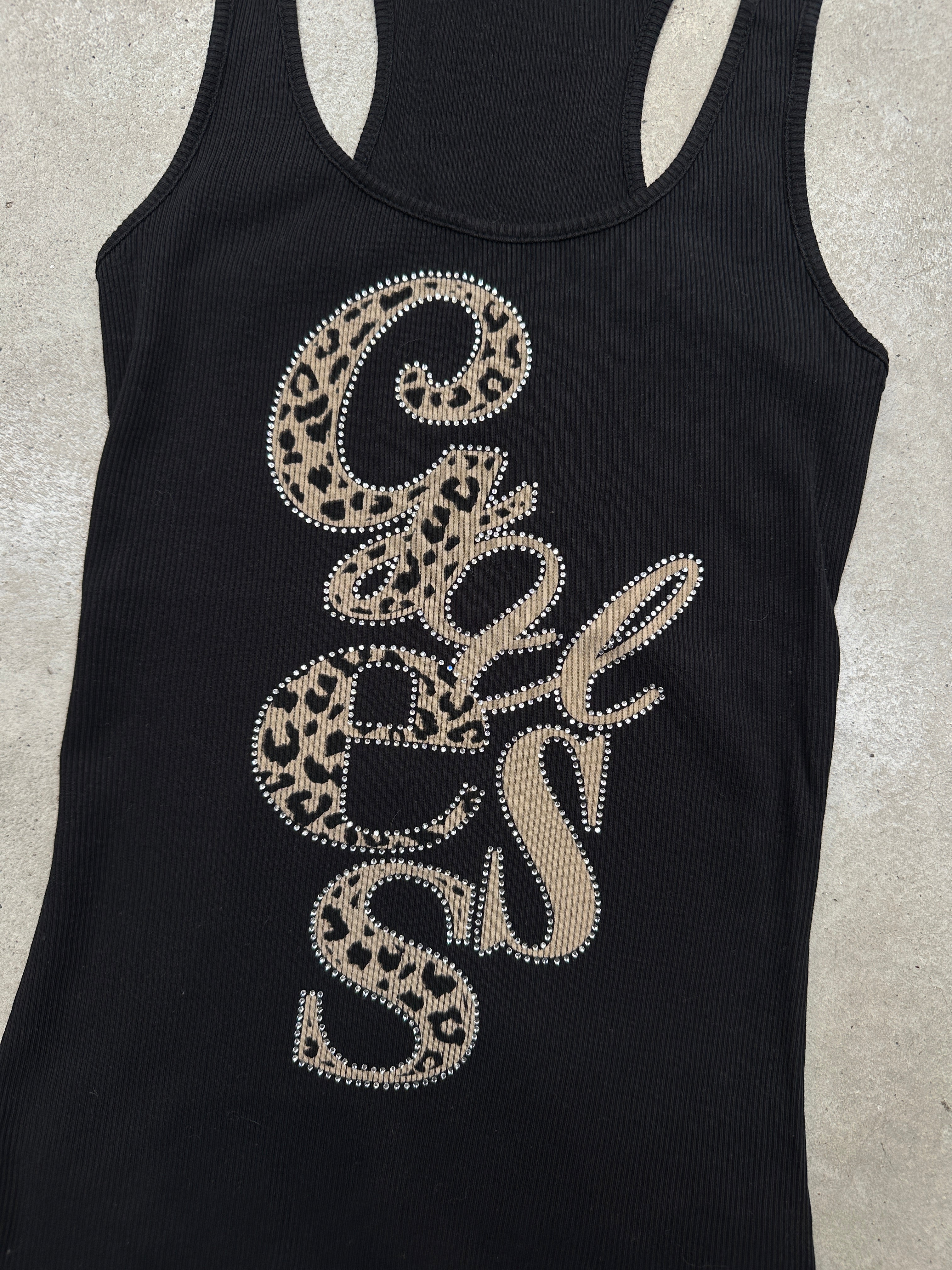 Vintage Guess Black Leo Print Tank Top S