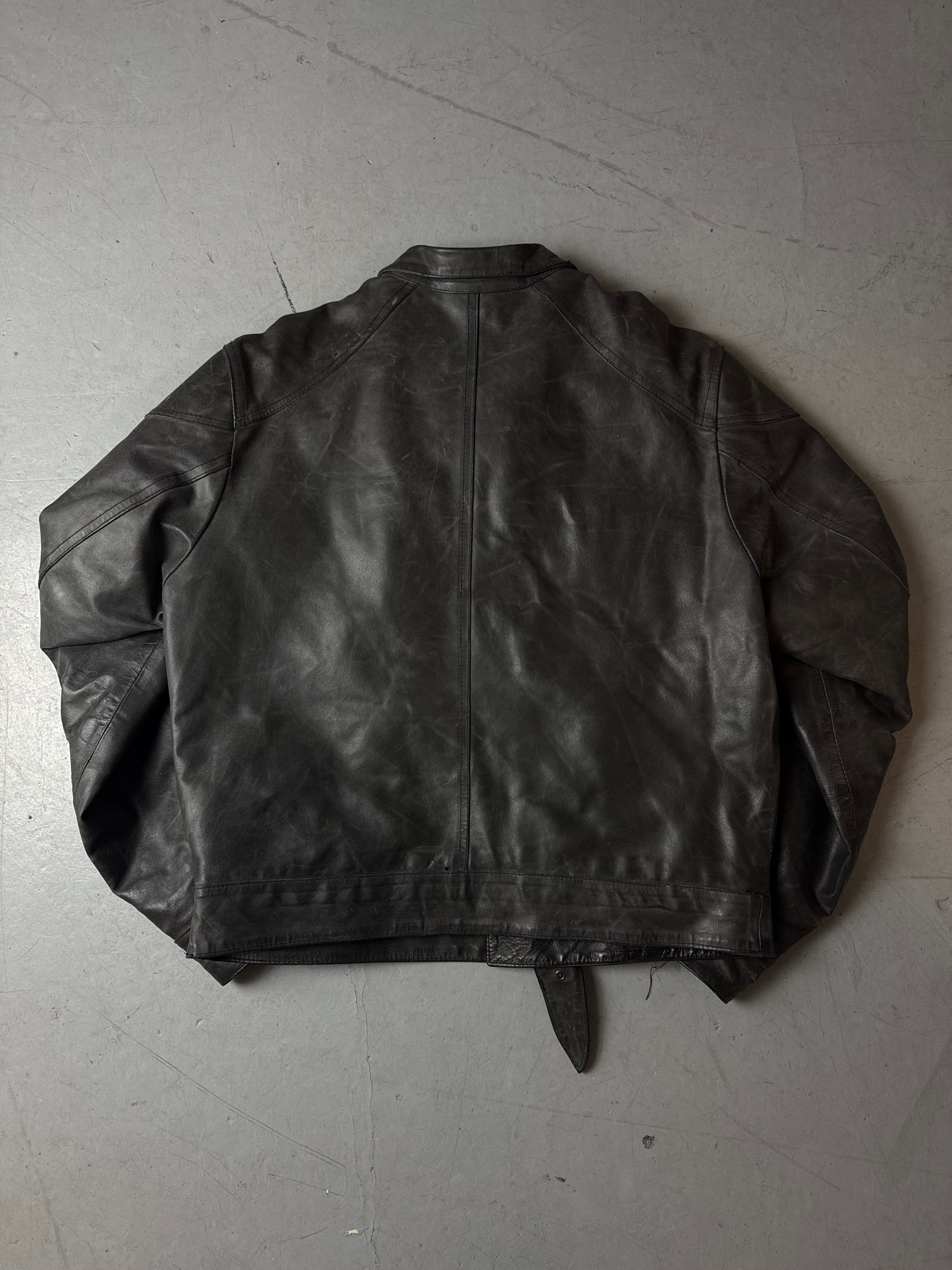 Vintage Italian Black Biker Leather Jacket XL