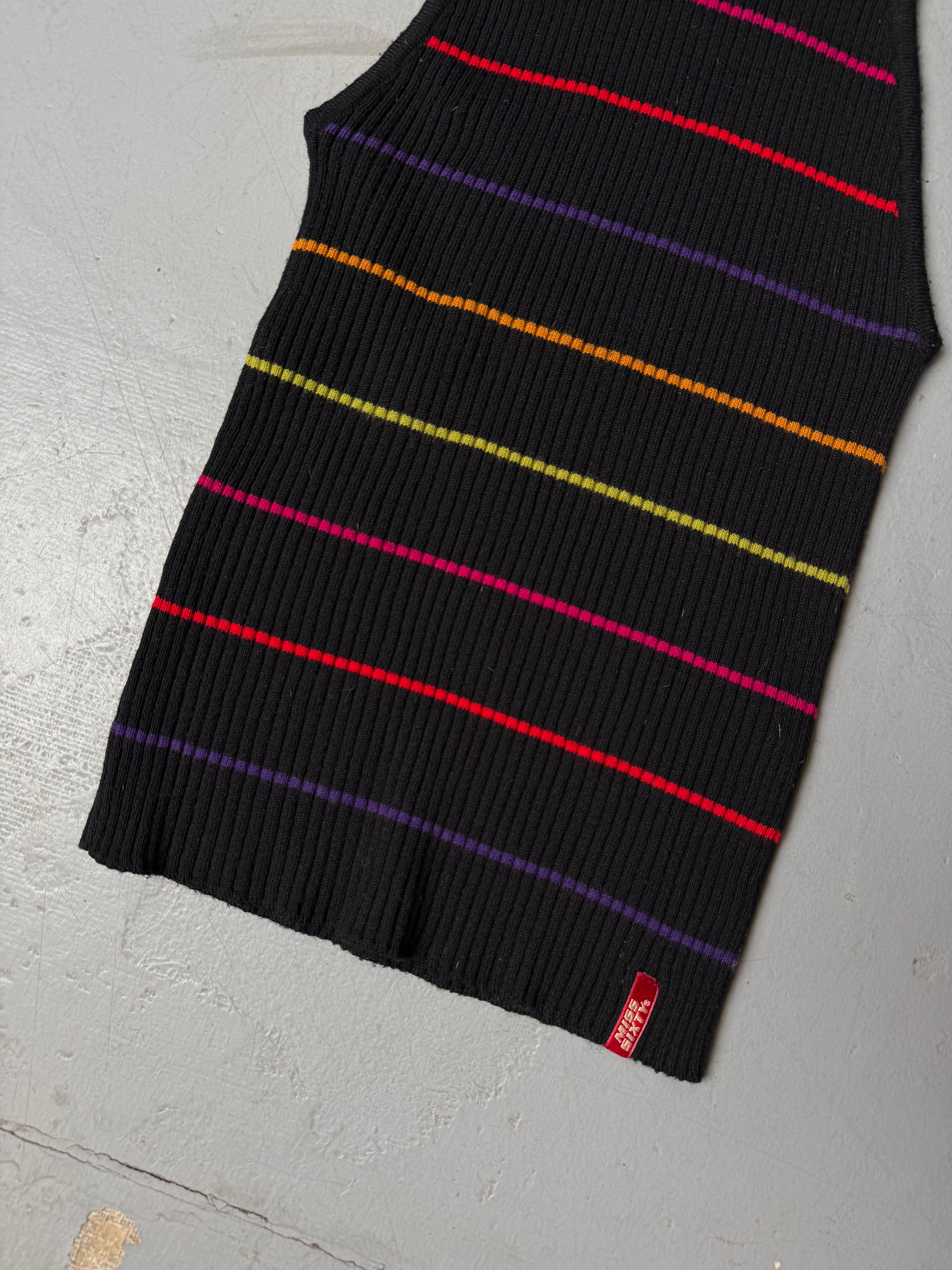 Vintage Miss Sixty Black Sleeveless Turtleneck für Damen. Y2K Secondhand 2000s Fashion.