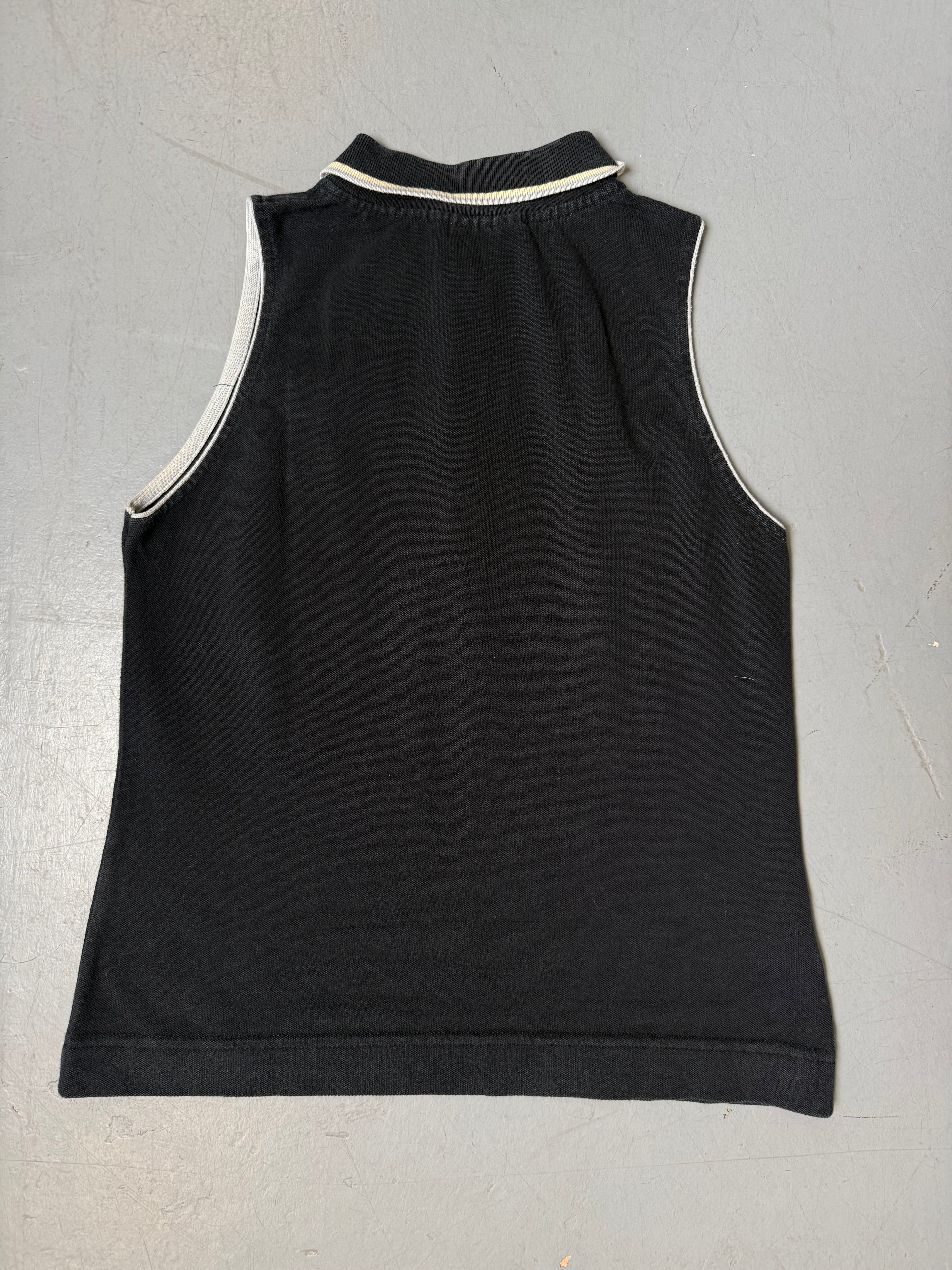 Vintage Lacoste Dark Blue Tank Top Polo für Damen. Y2K Secondhand 2000s Fashion. 