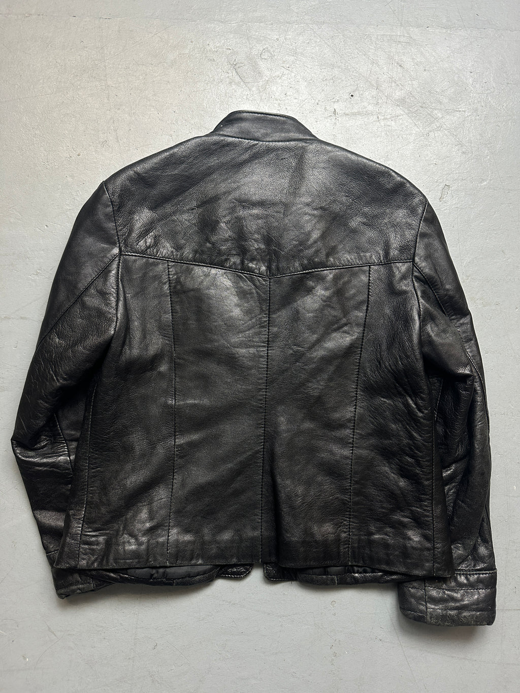 Vintage Black Italian Strap Detail Leather Jacket for men. Y2K Second Hand 2000s Fashion 