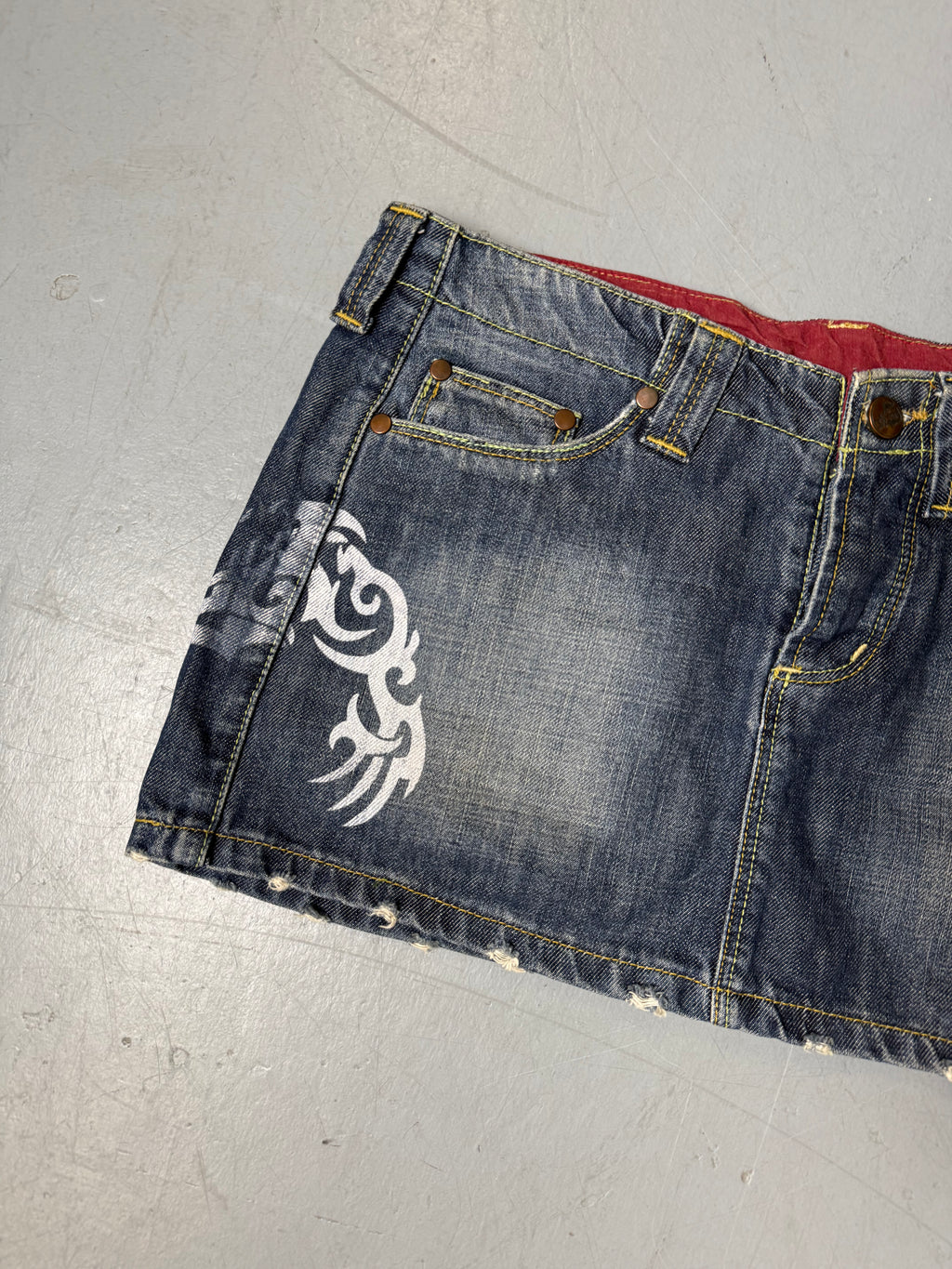 Vintage Tribal Printed Denim Skirt M