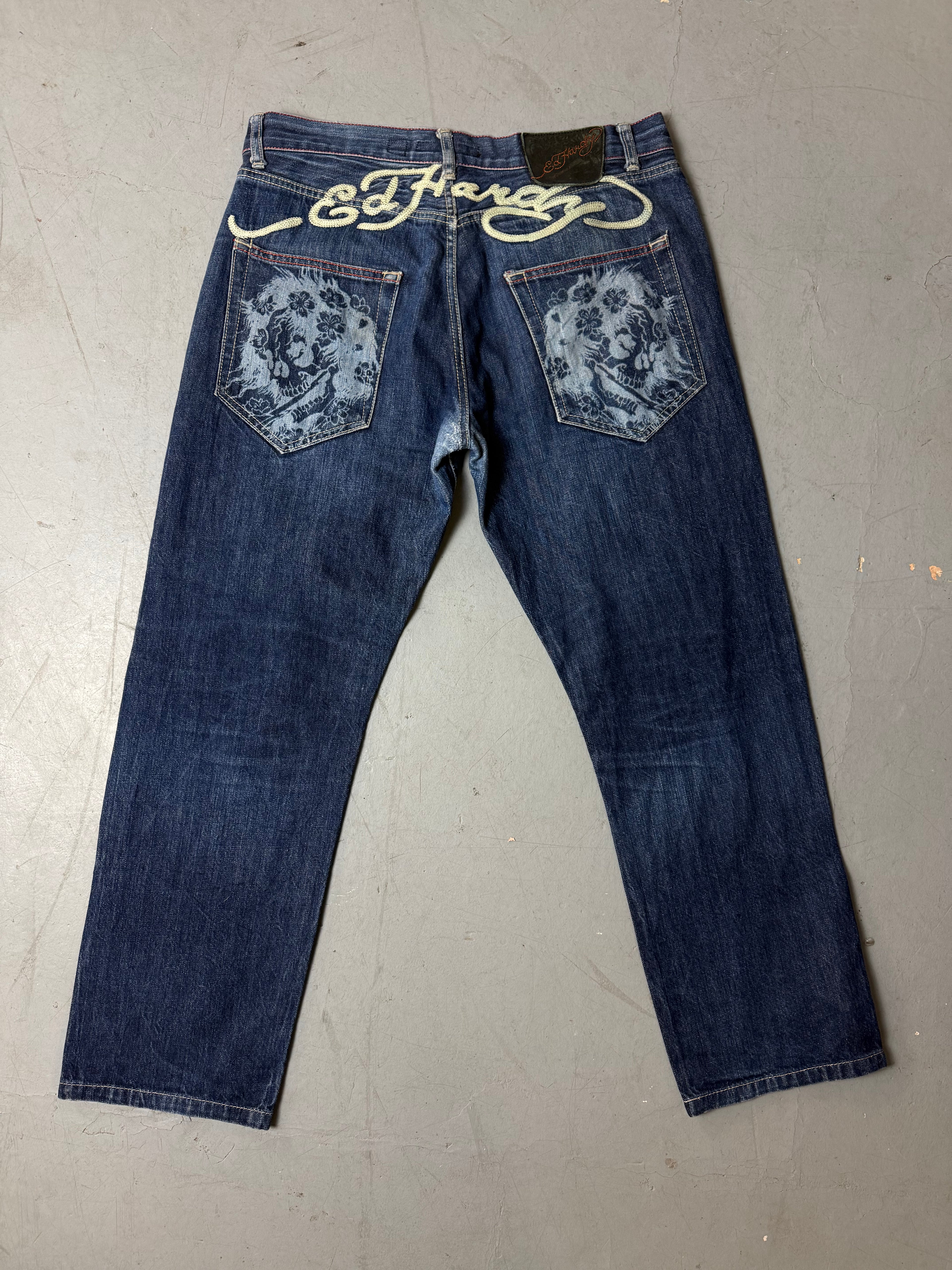Produktbild von einer Vintage Ed Hardy Dark Blue Baggy Denim von hinten