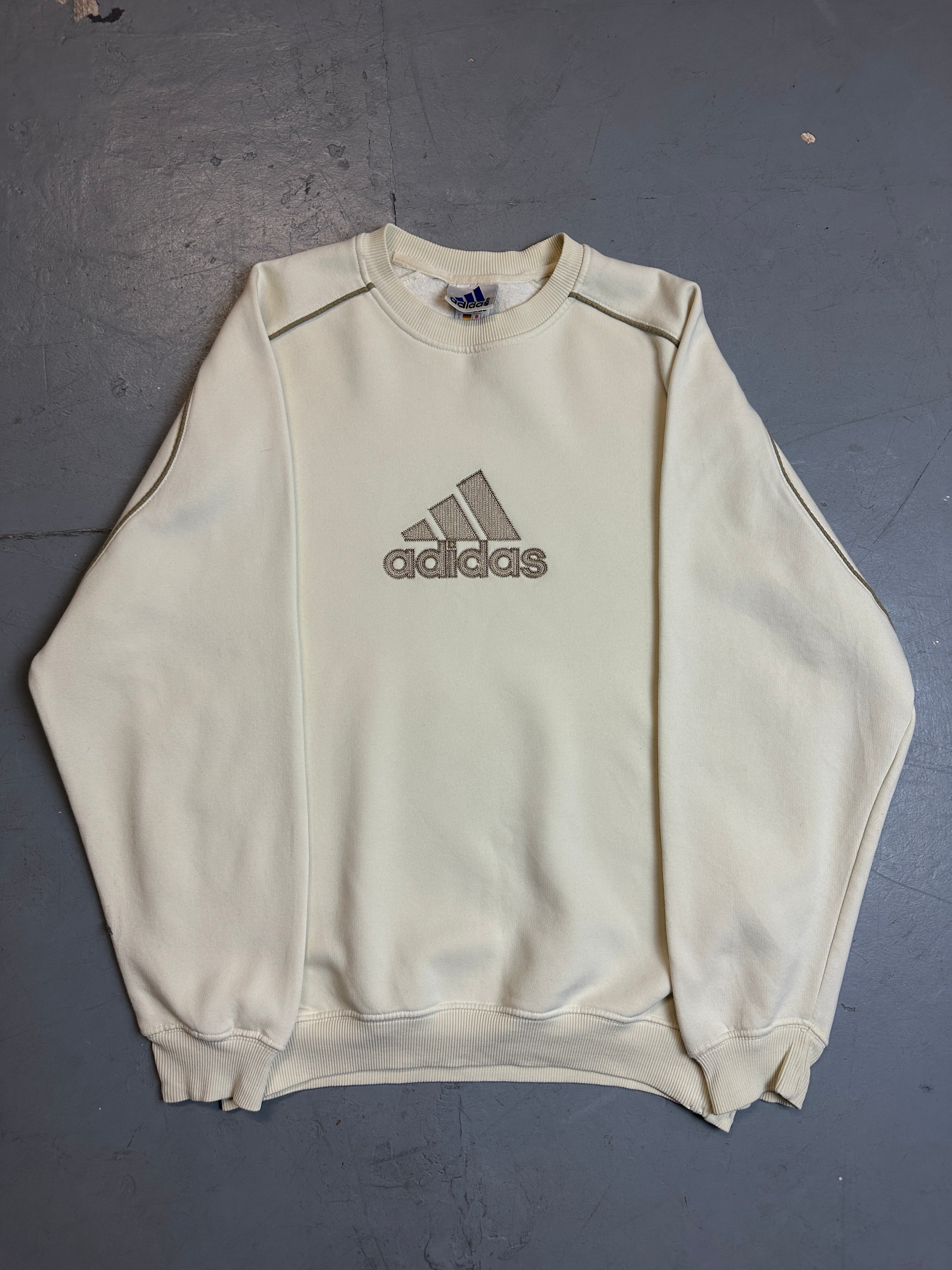 Vintage Adidas Cream Crewneck Sweater 2002 für Männer. Y2K Secondhand 2000s Fashion
