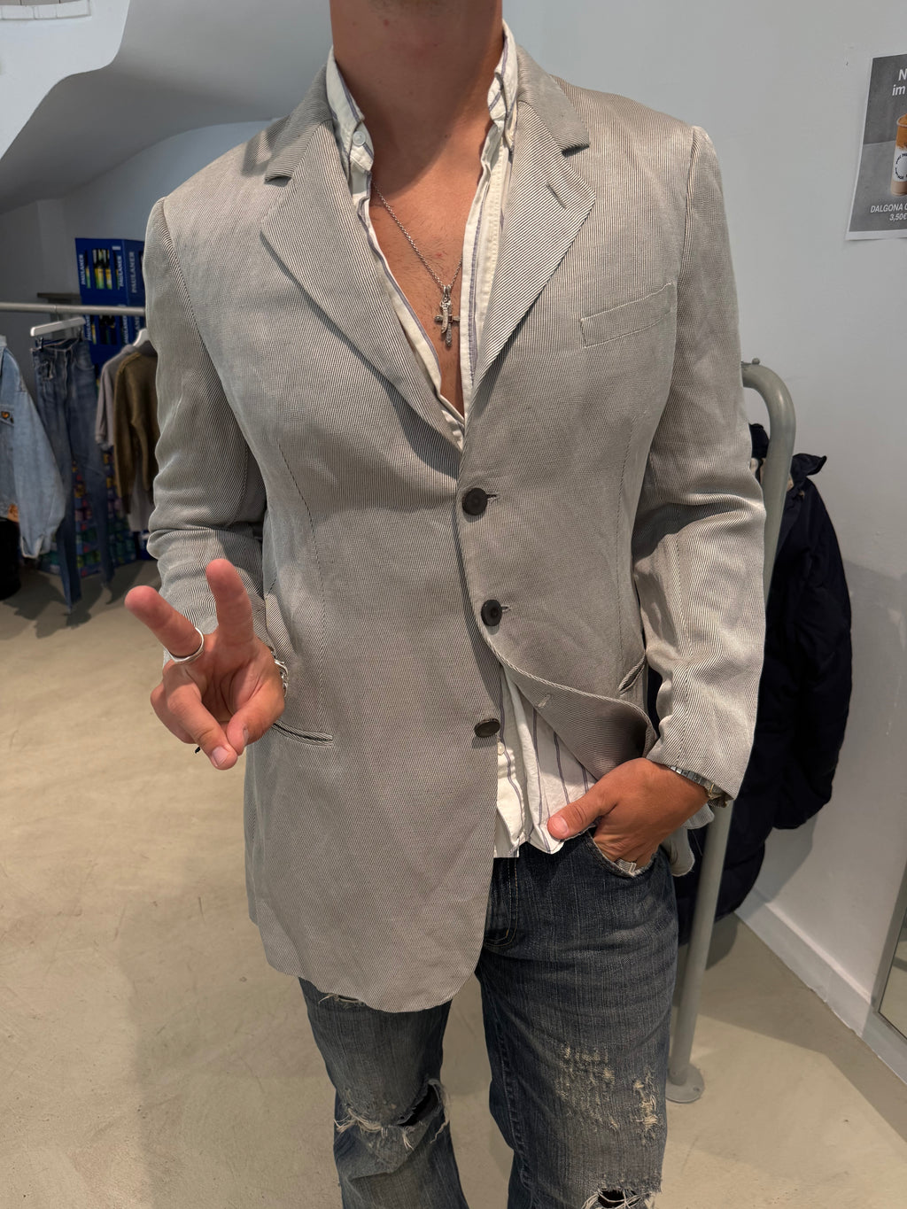 Vintage Grey Blazer für Herren. Y2K Second Hand 2000s Fashion.
