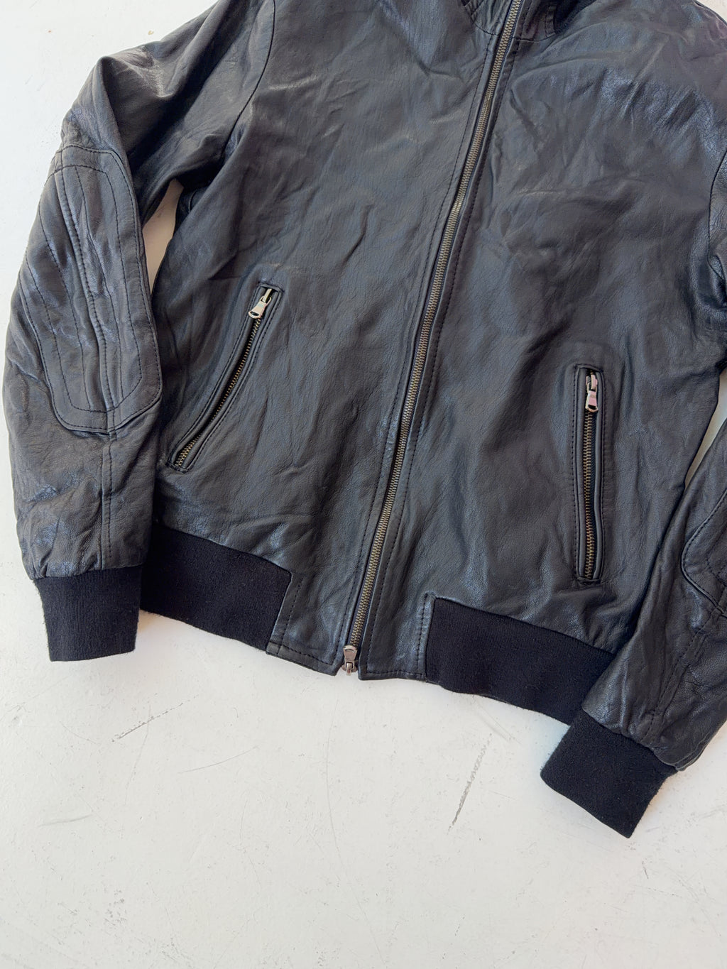 Vintage Schwarze Leder Jacke (M)