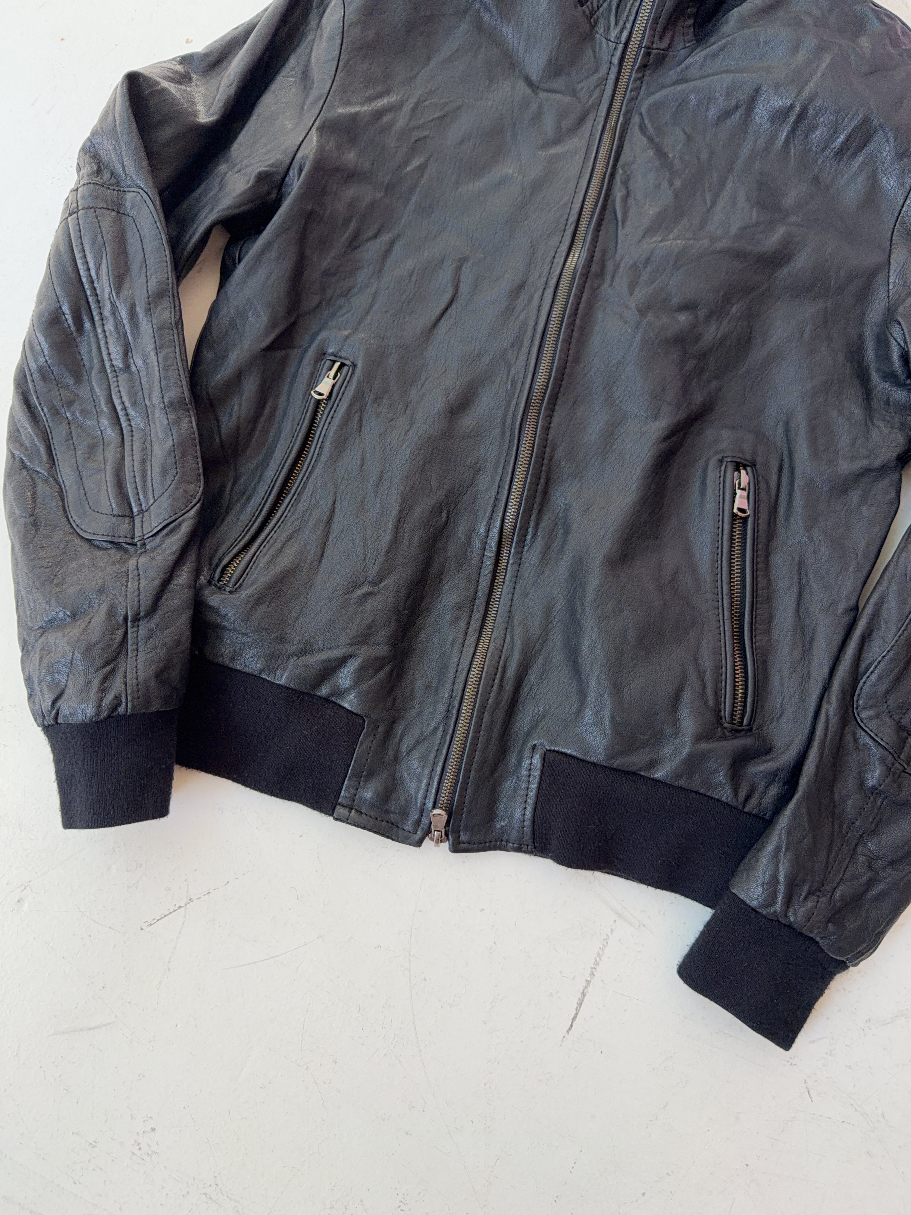 Vintage Schwarze Leder Jacke (M)