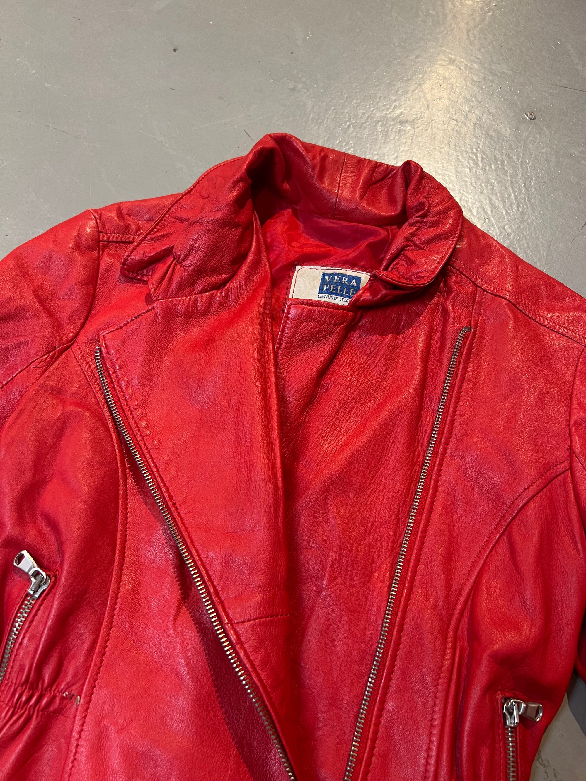 Vintage Vera Pelle Leather Jacket Red S