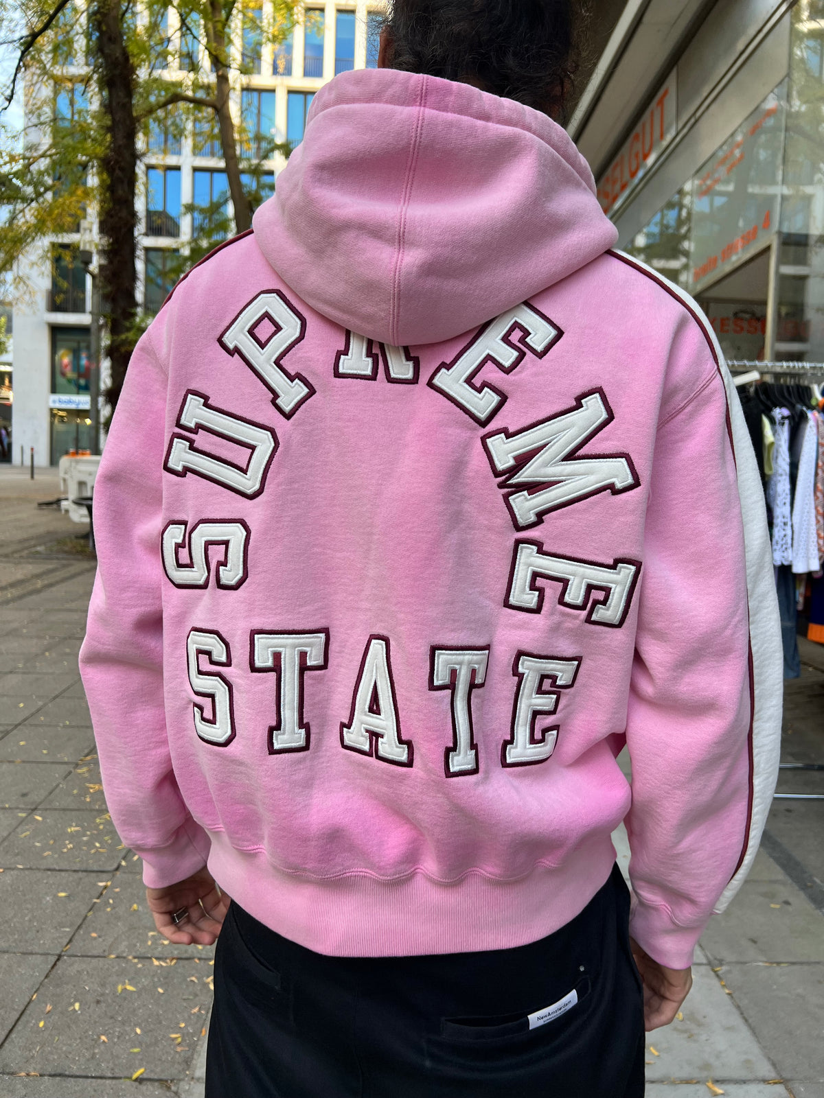 Supreme State Zip Up Hooded Sweatshirt Pink (S)