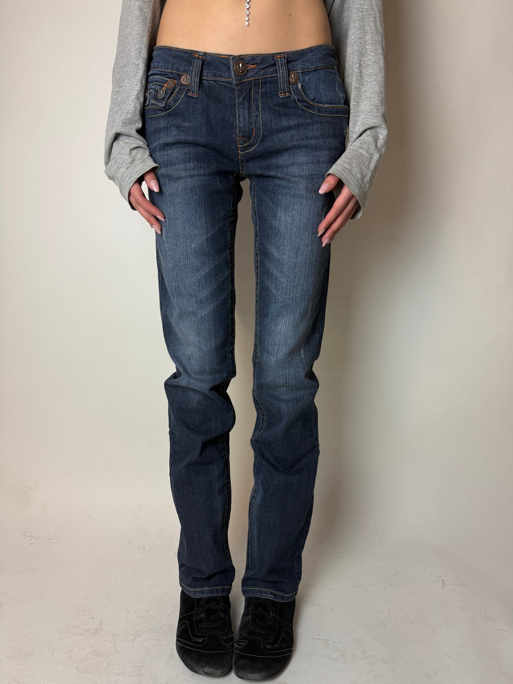 Y2K Laguna Beach „Hermosa Beach“ Dark Blue Mid Waist Denim für Damen. Y2K 2000s Fashion