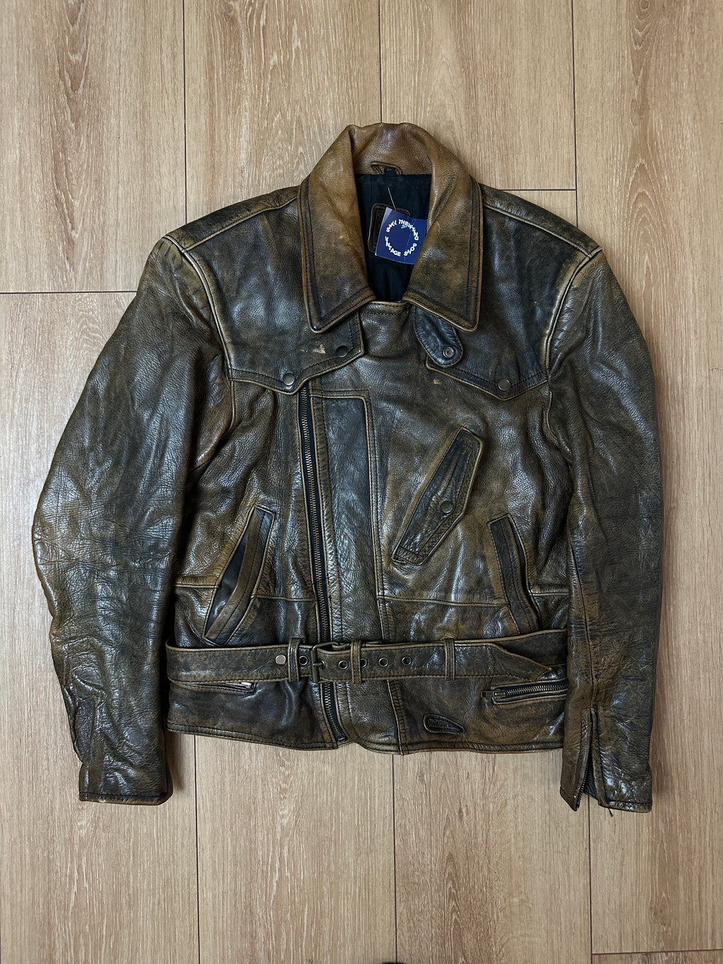 Produktbild von einer Vintage Brown Leather Biker Jacket von vorne
