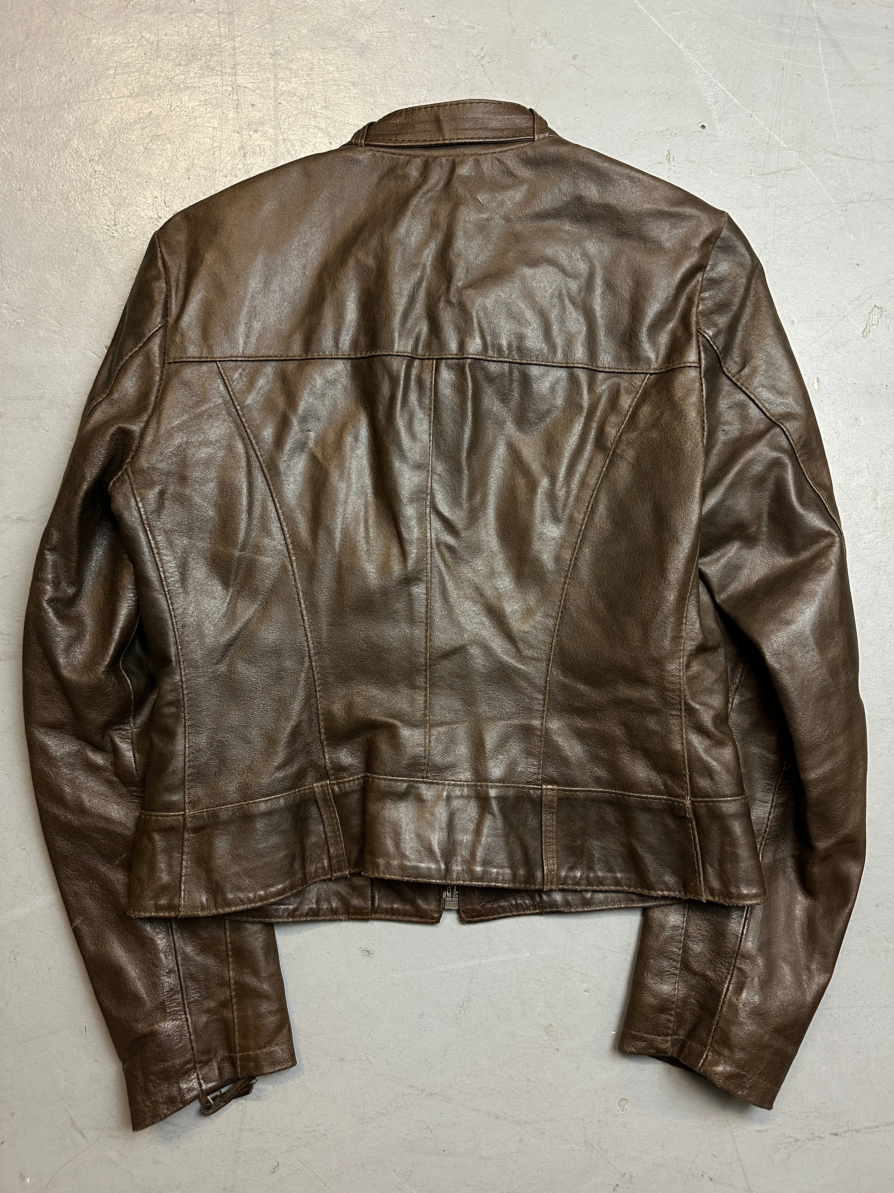 Vintage List Brown Italian Leather Jacket  
für Herren. Y2K Second Hand 2000s Fashion