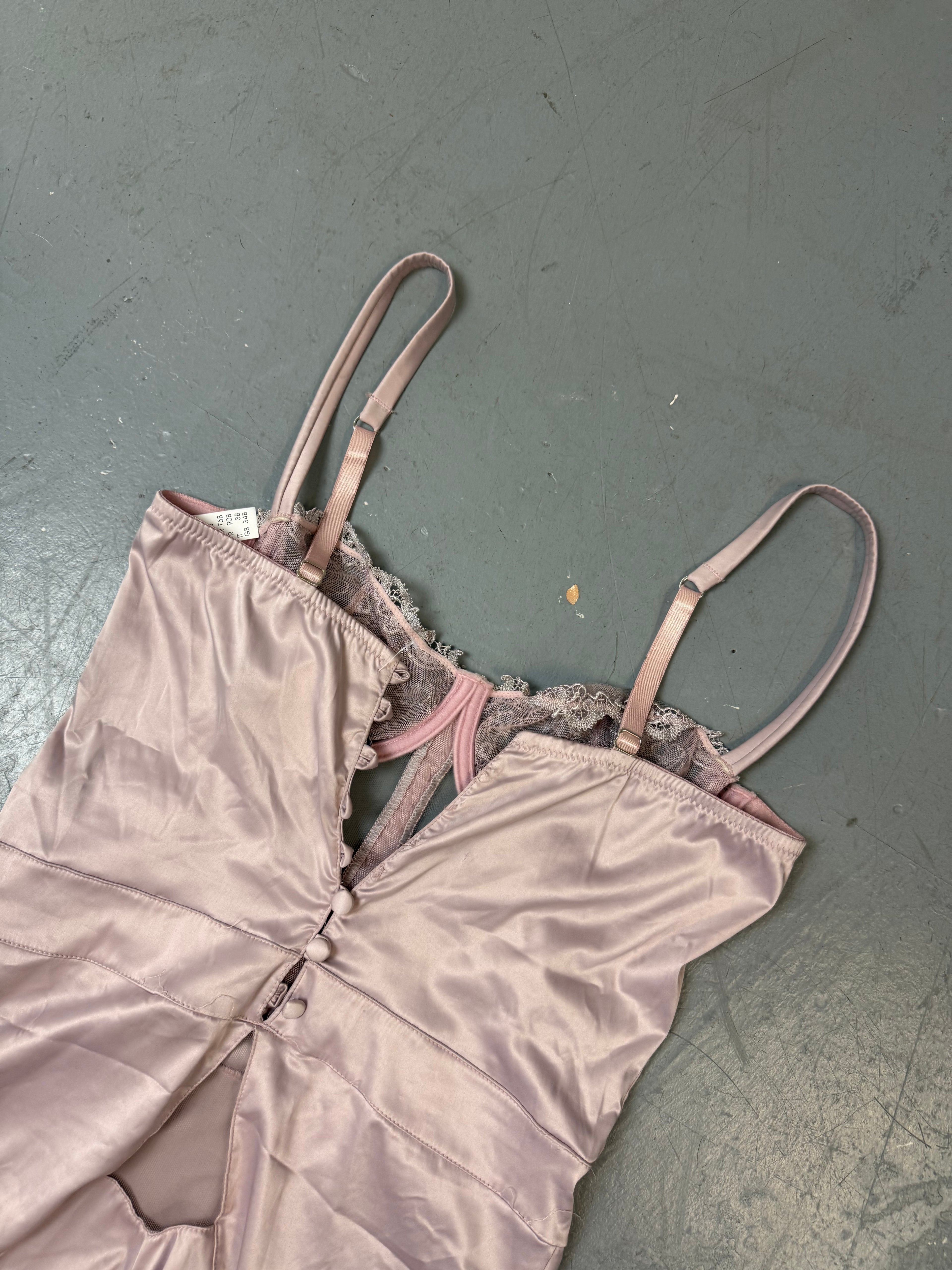 Vintage Light Pink Seethrough Lace Body S